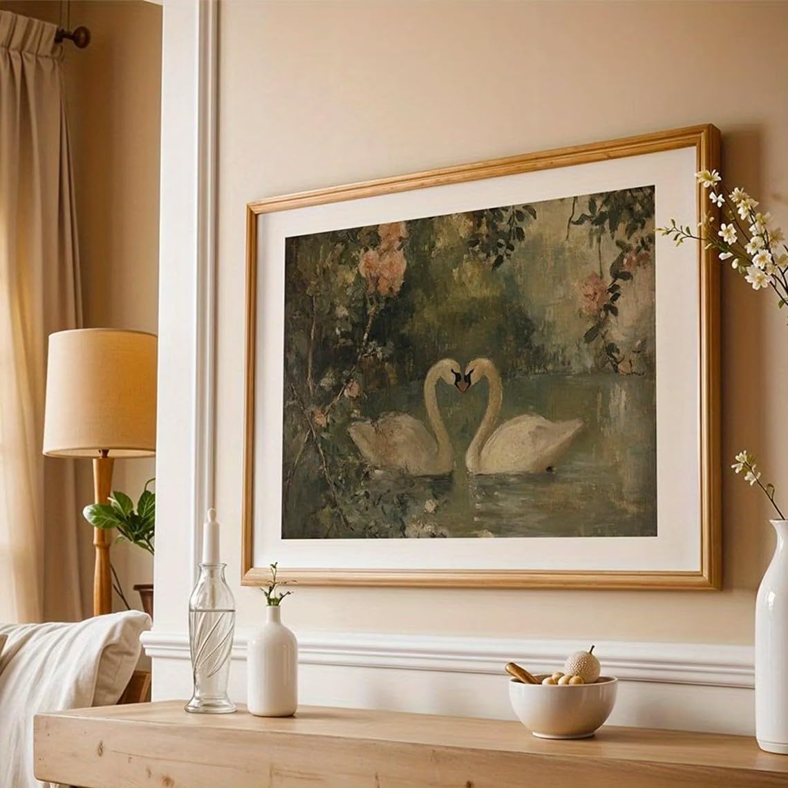 ZHAOLIN Vintage obraz z cytatem, obraz łabędzia, szałwia zielona grafika artystyczna, romantyczna dekoracja wiejskiej farmy, plakat na płótnie do wystroju domu (60 x 90 cm/Rozciągnięte płótno)