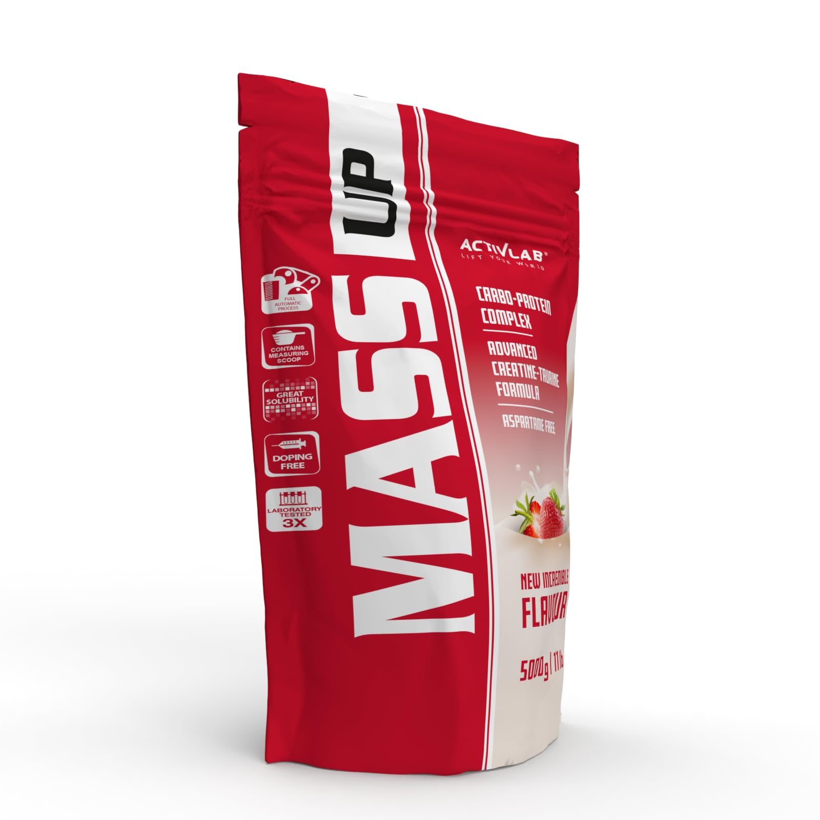 Activlab Whey Protein Weight Gainer - Kohlenhydrat und Molkenprotein - für schnellen Muskelaufbau - mit Kreatin und Taurin - 50 Portionen - Mass Up 5000 g Erdbeere