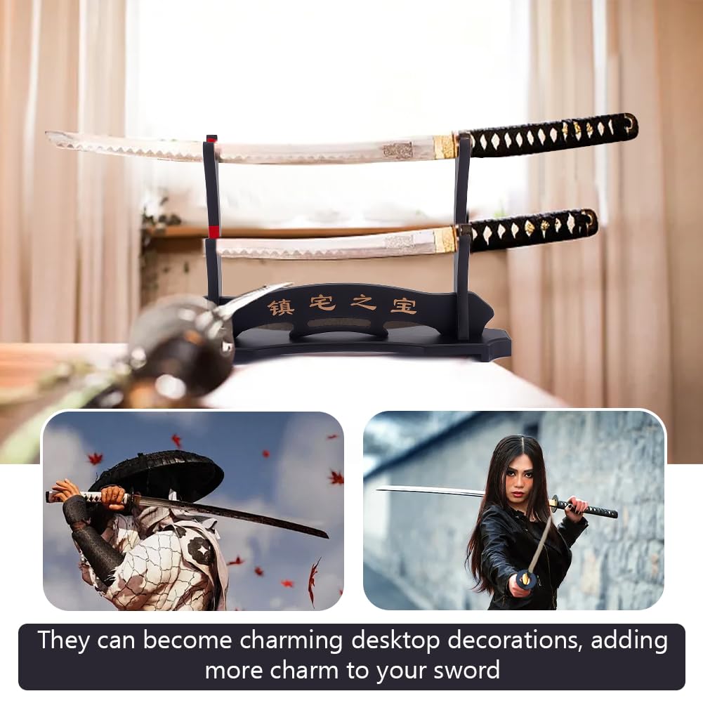OLYCRAFT Schwertständer Aus Harz - Schwarzer Samurai-Schwerthalter Mit Kylin-Muster Für 35cm Schwerter
