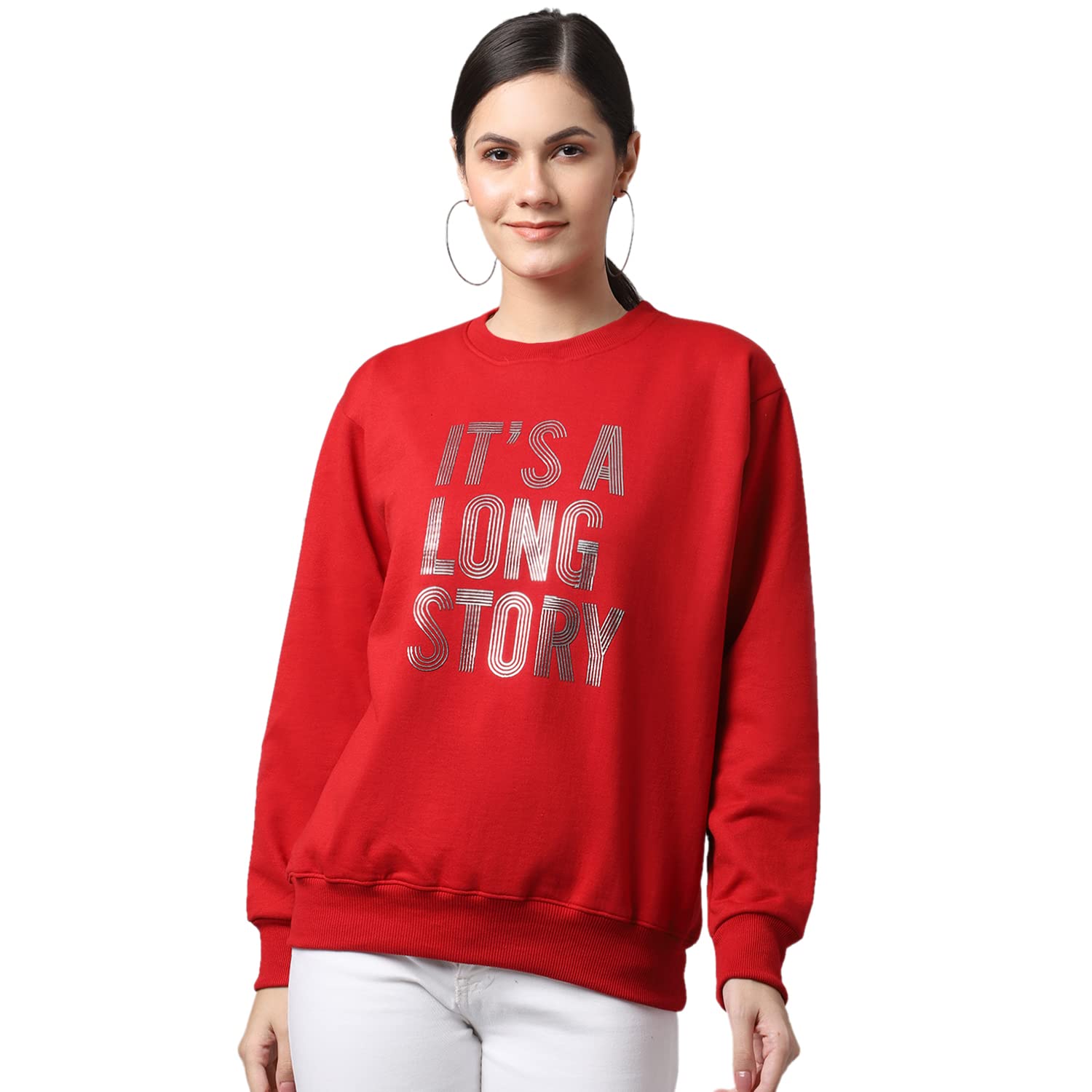 Fleece Round Neck Sweatshirt for Women-(VJ_SW_Print_01-P)