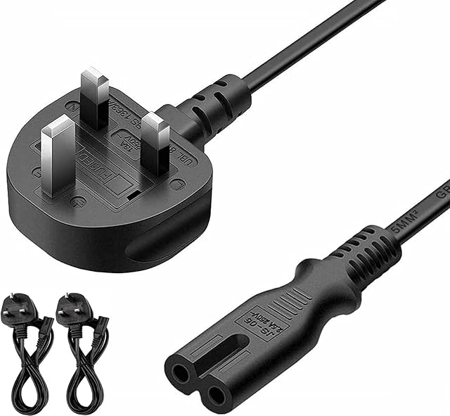 FSKE 2pcs 2M Power Cable 3 Pin IEC C7 UK Mains Plug to Figure 8 Connector Socket Power Cord Leads for Samsung LG TCL Sony TV PS5 PS4 PS3 PC Monitors Computer Printer Camera Home Audio etc