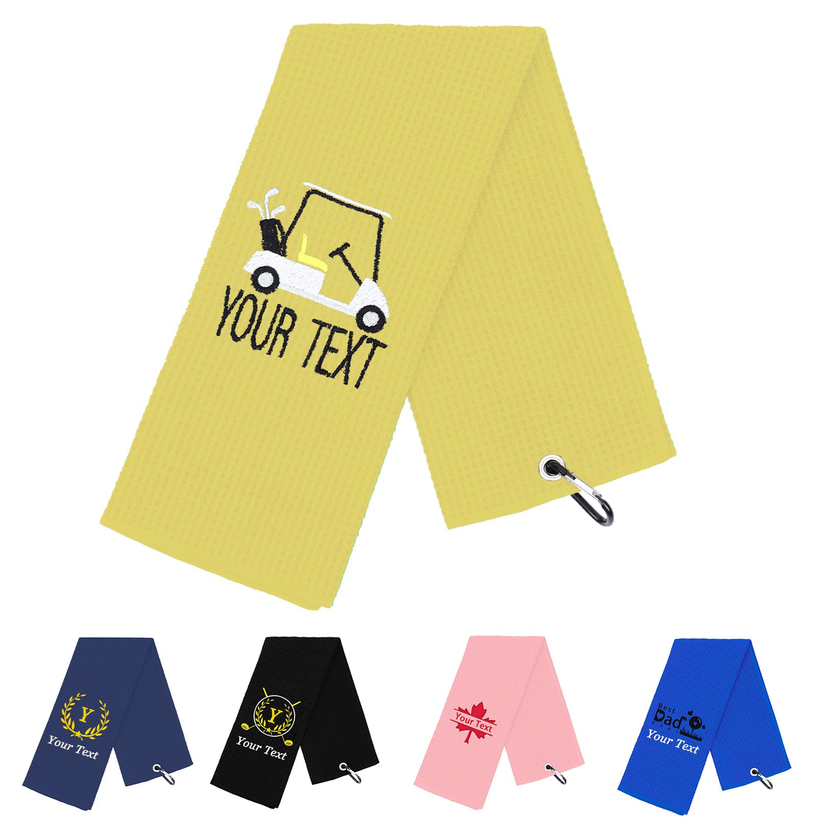 NGTSFLY Personalised Embroidered Golf Towels Funny Golf Towel Gifts for Women Men Golf Ball Towel for Golf Bag with Clip Waffle Weave (Yellow)