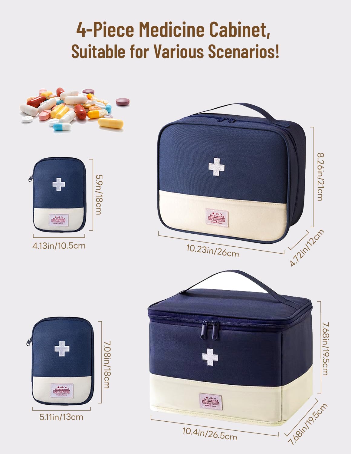Juego de 4 Cajas de medicamentos, Caja de botiquín casero con Asas, Caja de medicamentos Impermeable, Bolsa de Viaje para casa, al Aire Libre (Azul)