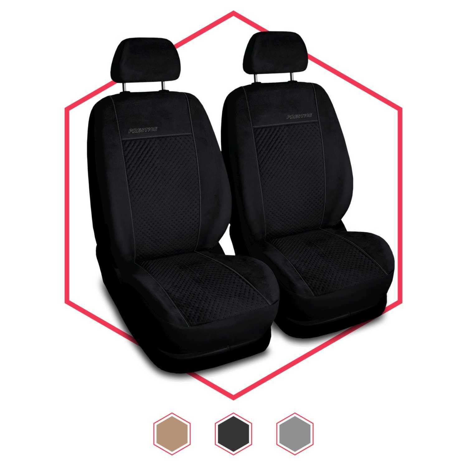 2er Set Autositzbezüge PKW universal | Auto Sitzbezüge Velourslederimitat Schwarz für Airbag geeignet | für Vordersitze | 1+1 Autositze vorne