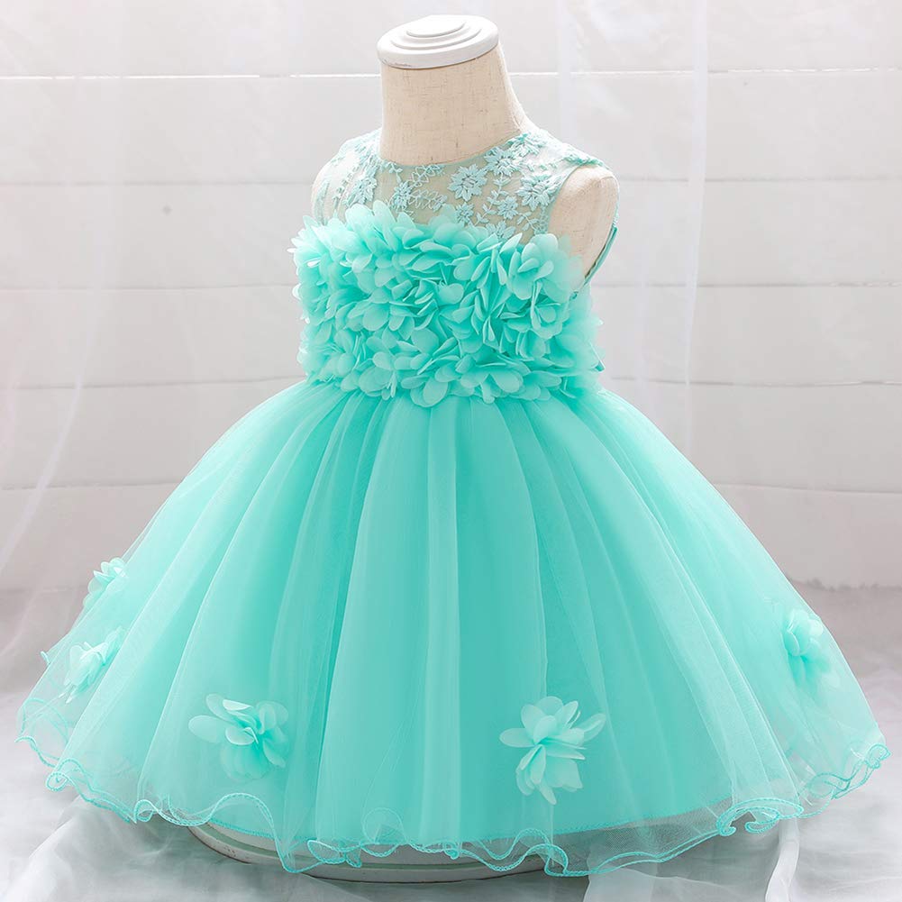 Baby Girls Dress Formal Tutu Gowns Floral Embroidered Lace Pageant Birthday Party for Infant Toddler Christening Baptism Communion Dance Evening Sundress for Photo Shoot Apple Green 6-12 Months