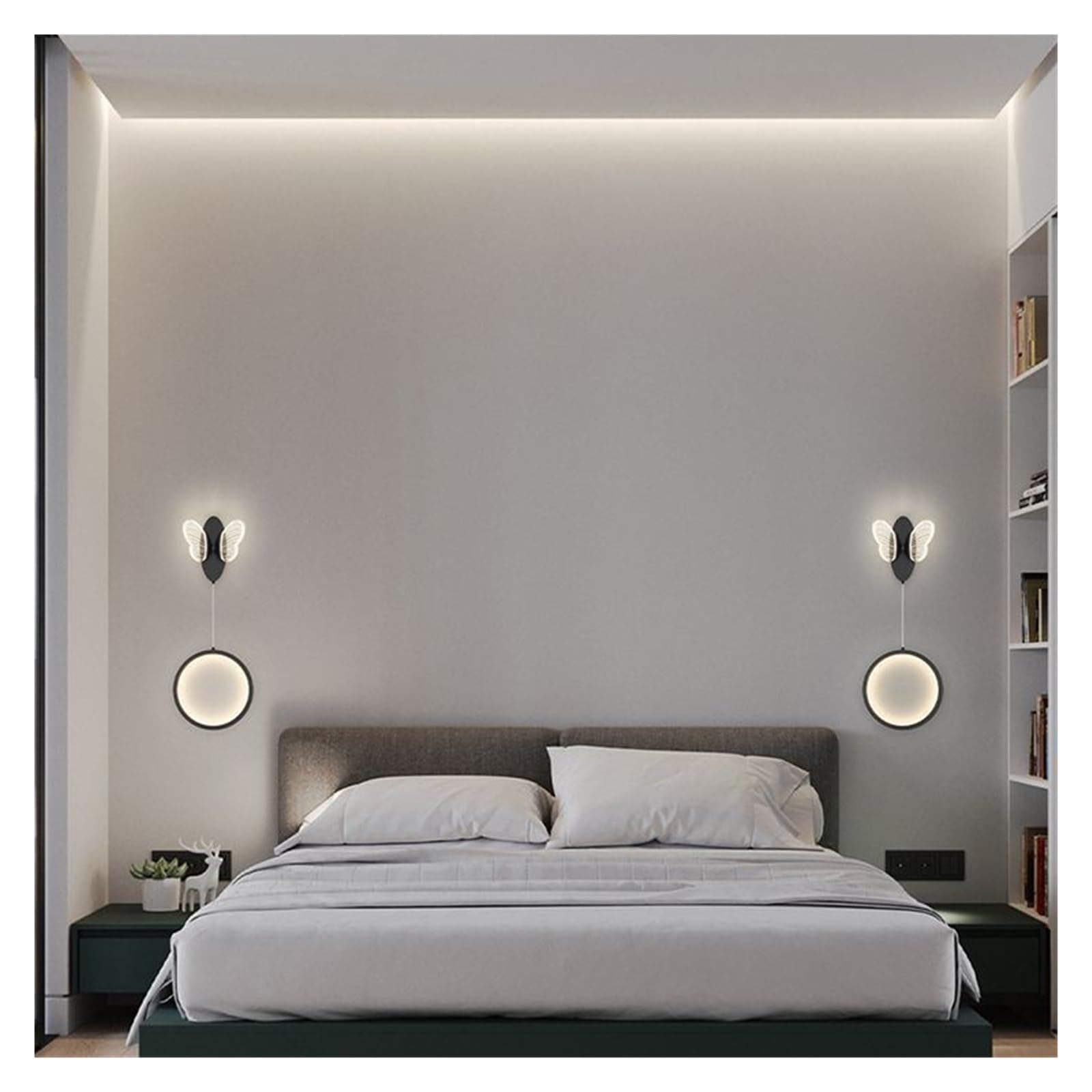 Lampada da comodino lampada da parete luce lusso semplice creativo lampada nordica calda farfalla camera da letto lampada soggiorno divano sfondo lampada da parete(B Golden white light 20W)