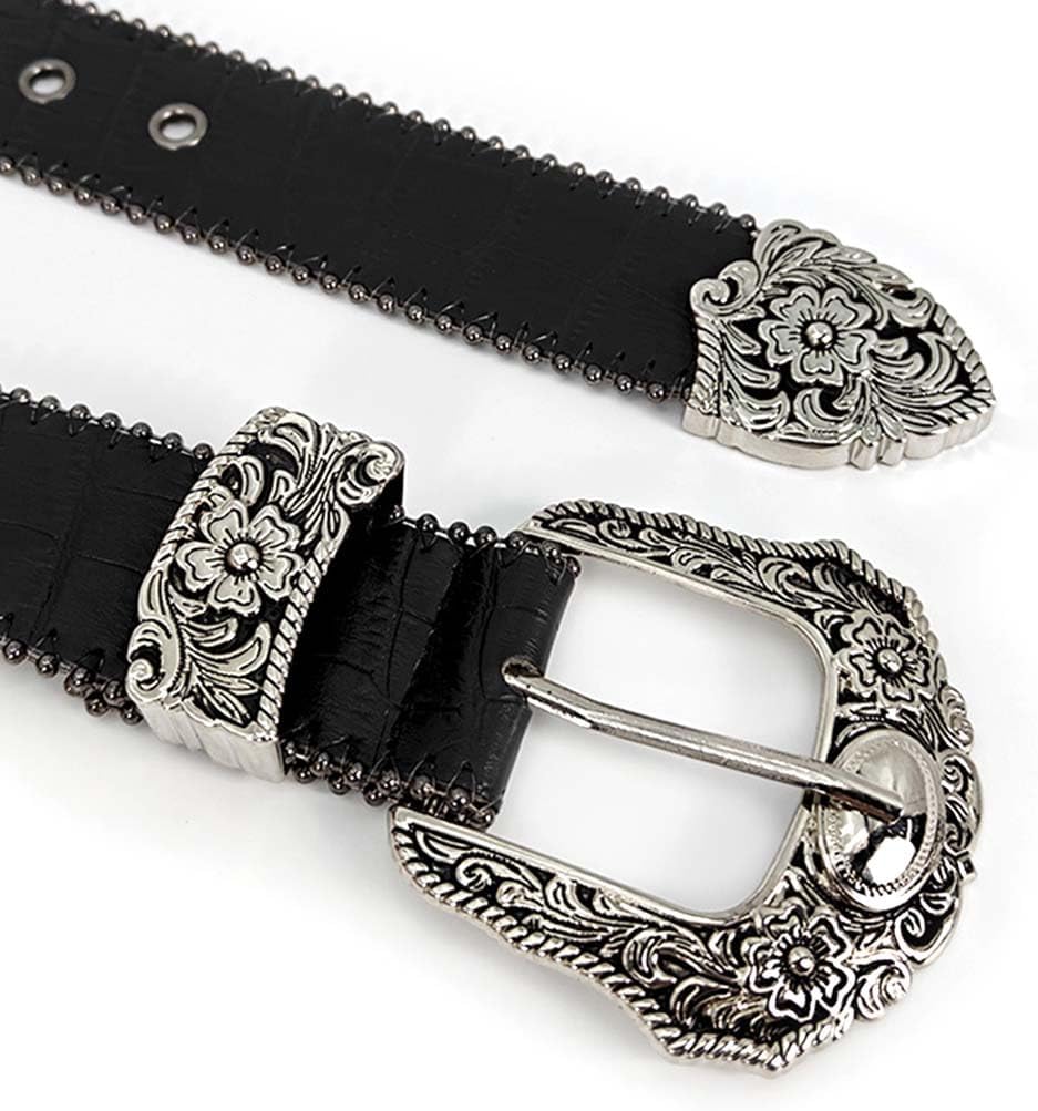 Yalice Black Leather Belt for Women Men Cowboys Cowgirls Belt for Jeans Vintage Western Buckle Belts - Image 5
