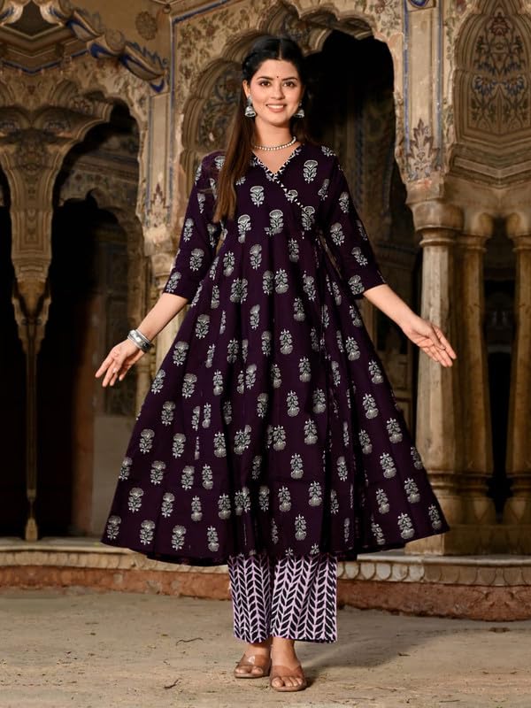 Image of Pinkmint Women's Cotton Blend Indigo Printed Printed Kurta with Pant & Dupatta