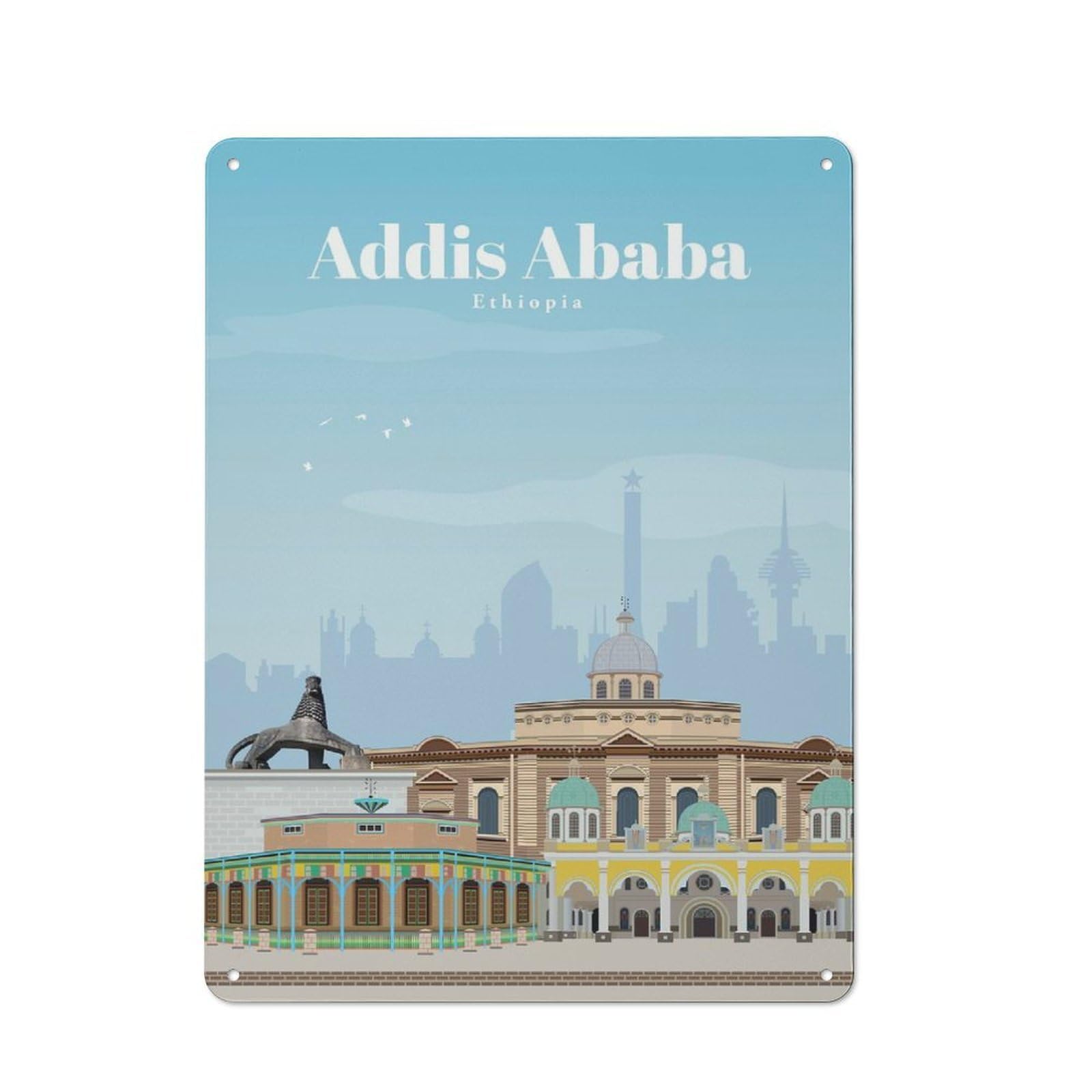 Junmoney Travel To Addis Ababa Decorative Metal Wall Decor 40X30cm, Vintage Metal Sign For Hallway, Home Bar, Garage Or Study