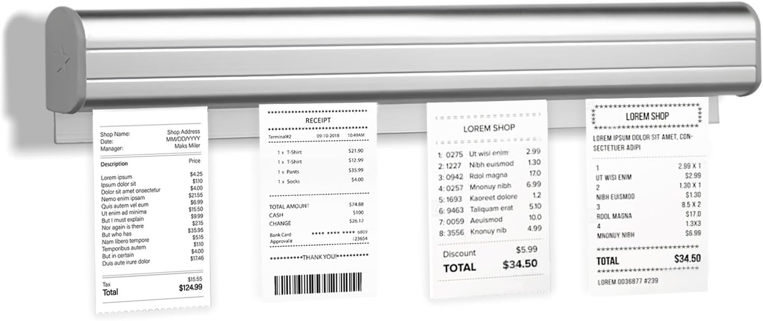 Self-Adhesive Ticket Holder for Restaurant, 15.7 Inch Slide Ticket Rail Restaurant, Aluminum Silver Rack Strip Bill Order Receipt Check Hanger for Food Kitchen Cafes Bar (1 Pcs)