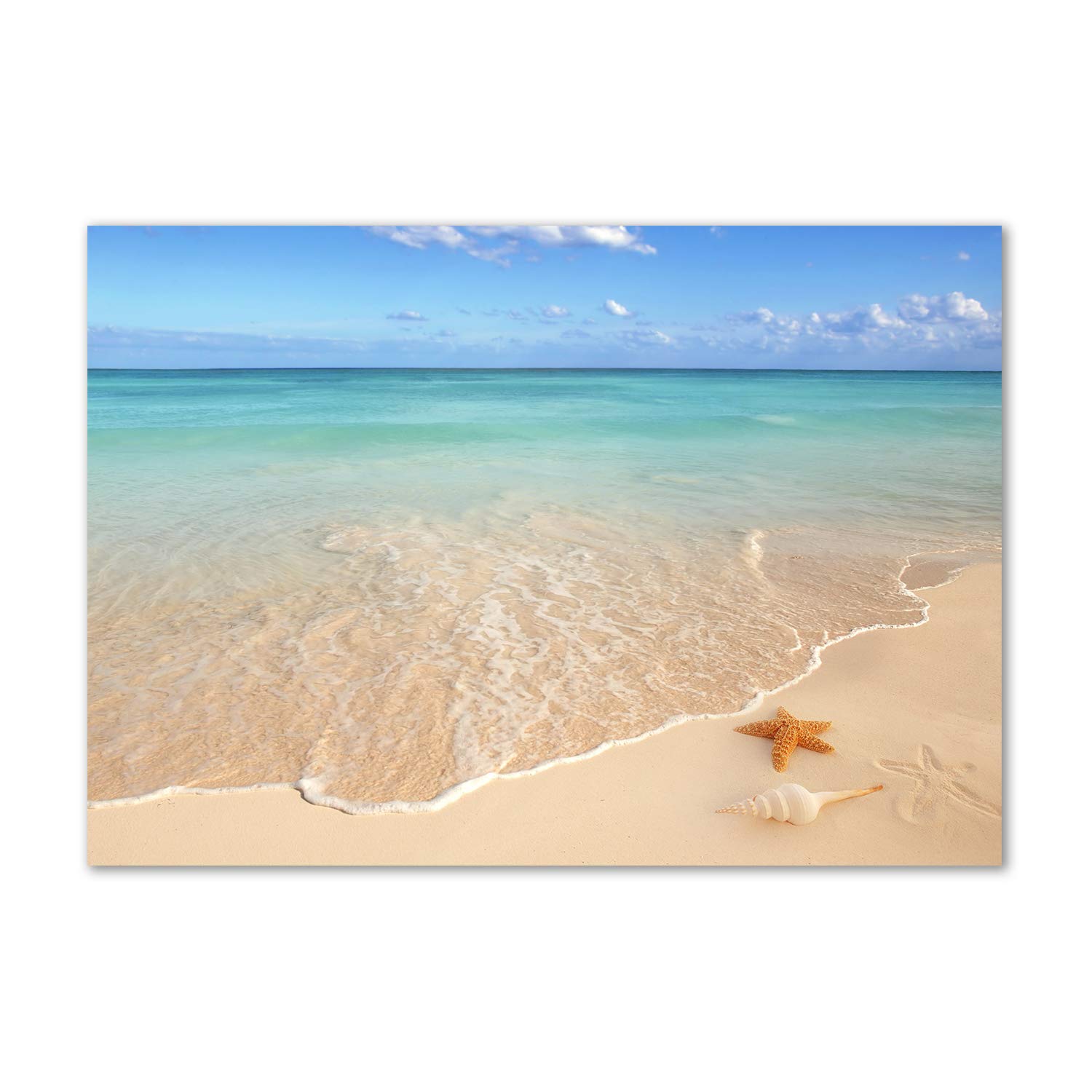 Impression sur verre 100x70 cm panorama plage et étoile de mer bleu pour salon