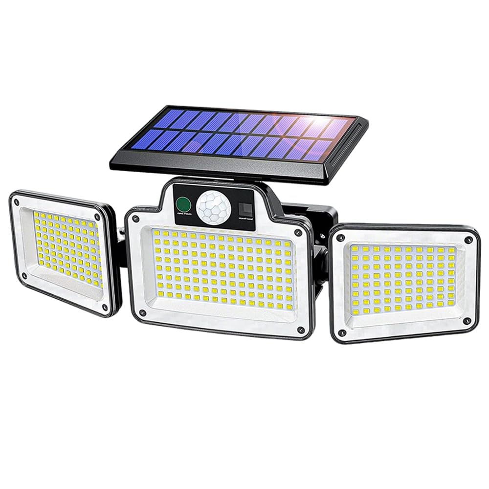 280 LED Solar Lights Outdoor, 3 Adjustable Heads Solar Lights Outdoor Garden Motion Sensor with Remote Control, Easy to Install,IP65 Waterproof Durable Solar Powered Flood Lights for Yard, Garage