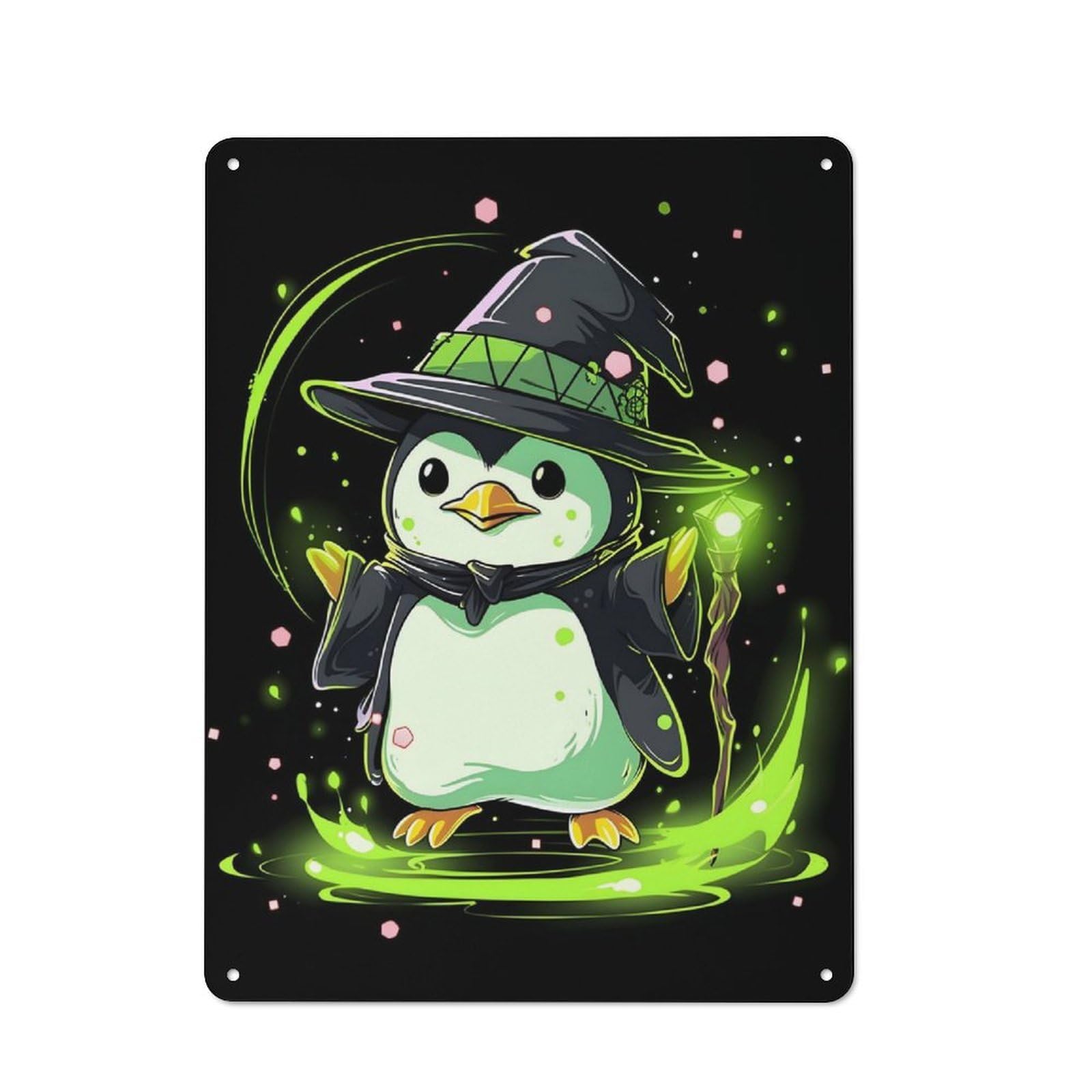 Junmoney Penguin Spell Caster Vintage Metal Plaque 40X30cm For Hobby Room Or Studio, Suited To Hobby Room Decor Fans