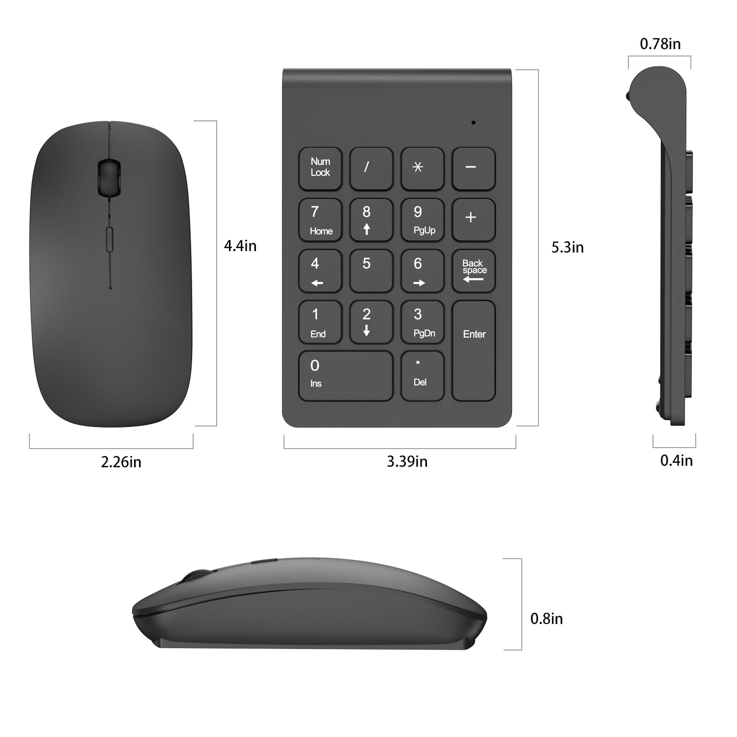 TRELC Teclado numérico inalámbrico, Mini 2.4G, 18 Teclas, Teclado numérico portátil silencioso de Contabilidad financiera, Extensiones de Teclado numérico con Mouse inalámbrico para Laptop, PC