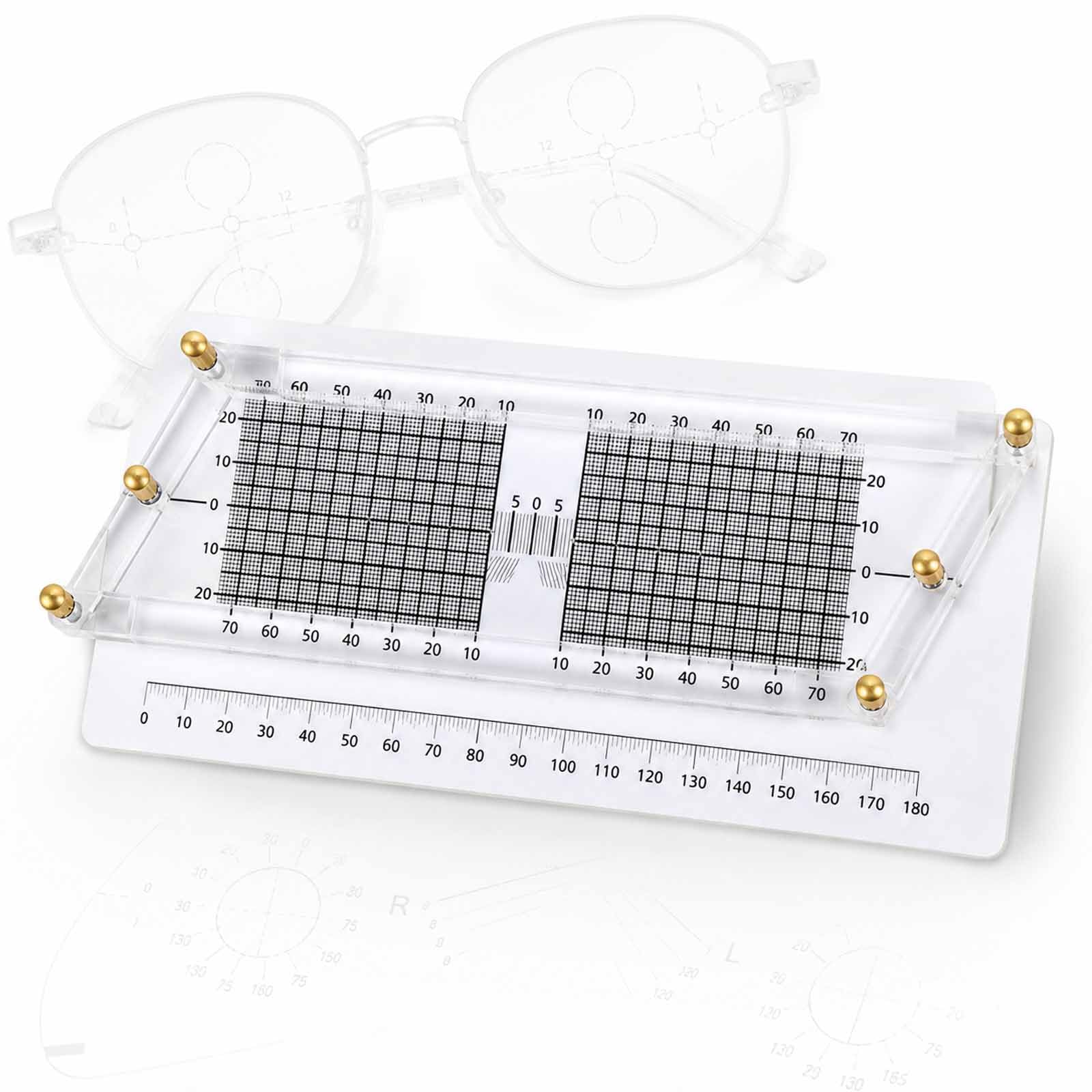 Instrumento De Medición De Paralelismo para Monturas De Gafas, Herramienta De Medición para Gafas Sin Montura, Escala De Ángulo Ajustable De 4 Lados para Lentes Y Reparación Óptica