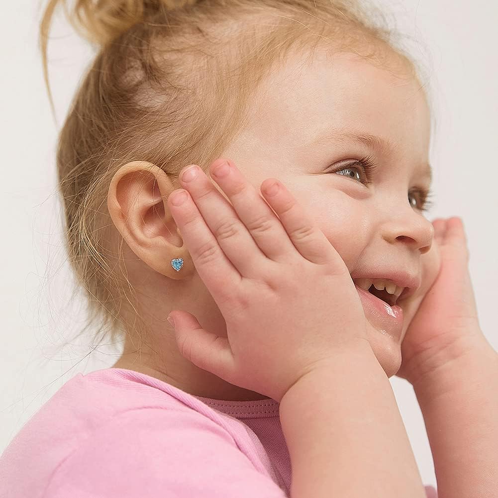 In Season Jewelry CZ Diva Heart-Shaped Kids Earrings - 925 Sterling Silver Hypoallergenic Earrings for Girls with Secure Screw Backs - Safe & Comfortable for Toddlers, Kids & Little Girls