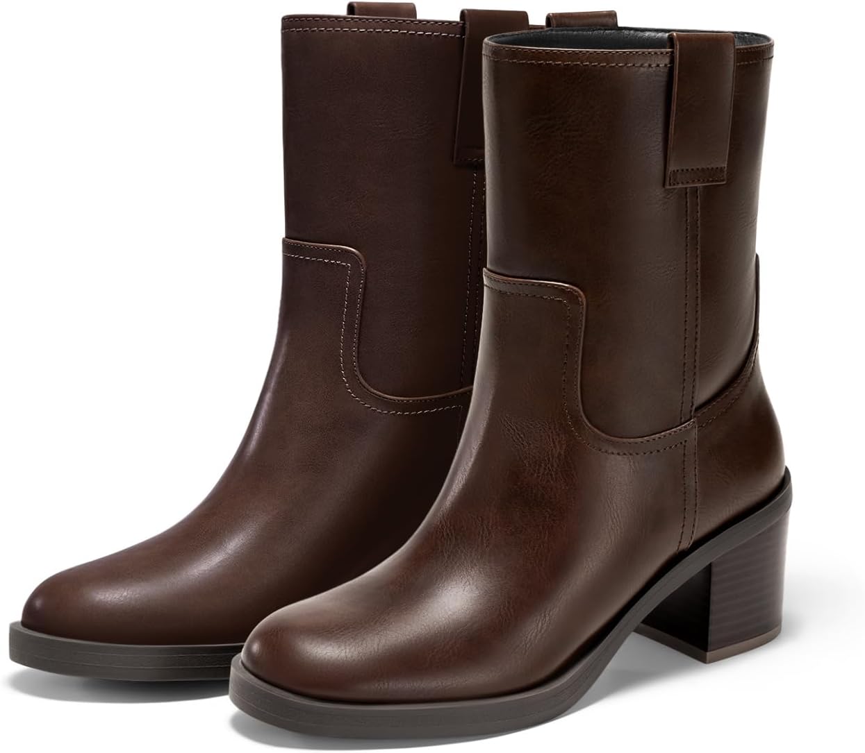 Coutgo Womens Platform Mid Calf Boots Chunky Block Heel Round Toe Boots Fall Winter Shoes