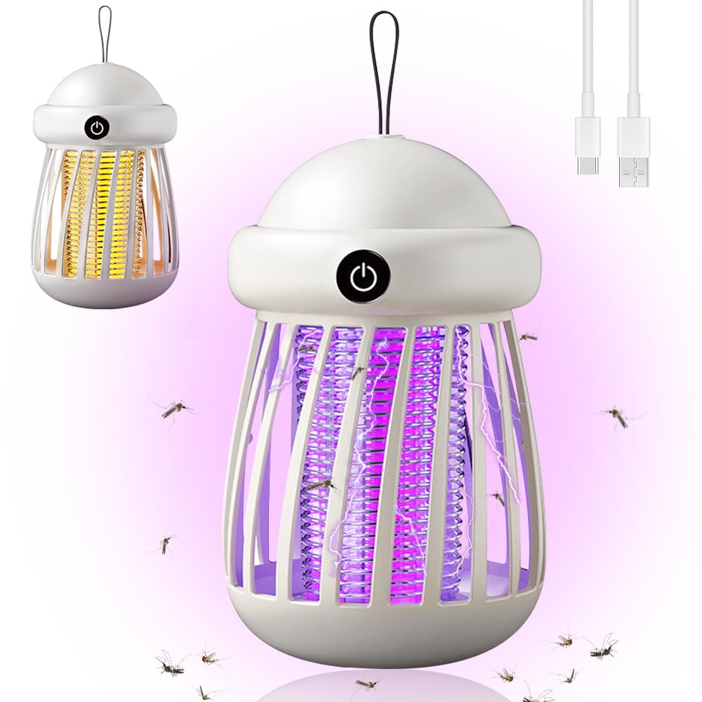 Mosquito Killer Lamp, 2 in 1 Bug Zapper with UV Light Catcher, 2000mAh 5W Electric Fly Killer, Rechargeable 360° Attract Insect Fly Zapper for Indoor Outdoor, Bedroom, Garden, Camping