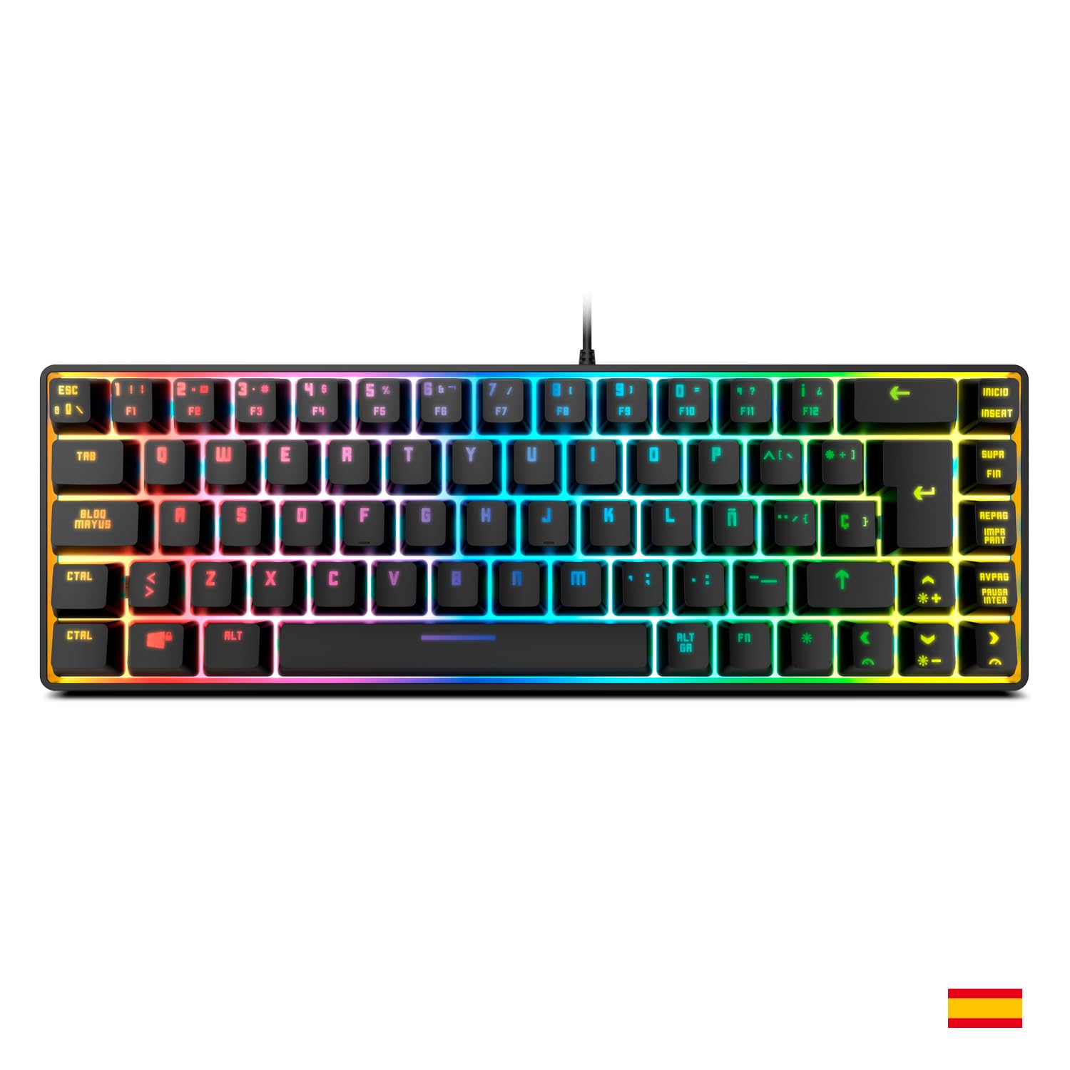 KROM KALISTA - Tastiera a membrana da gioco RGB Rainbow, fattore di forma 62%, modalità di gioco, N-19 anti-ghosting, Windows | Mac, layout inglese, nero