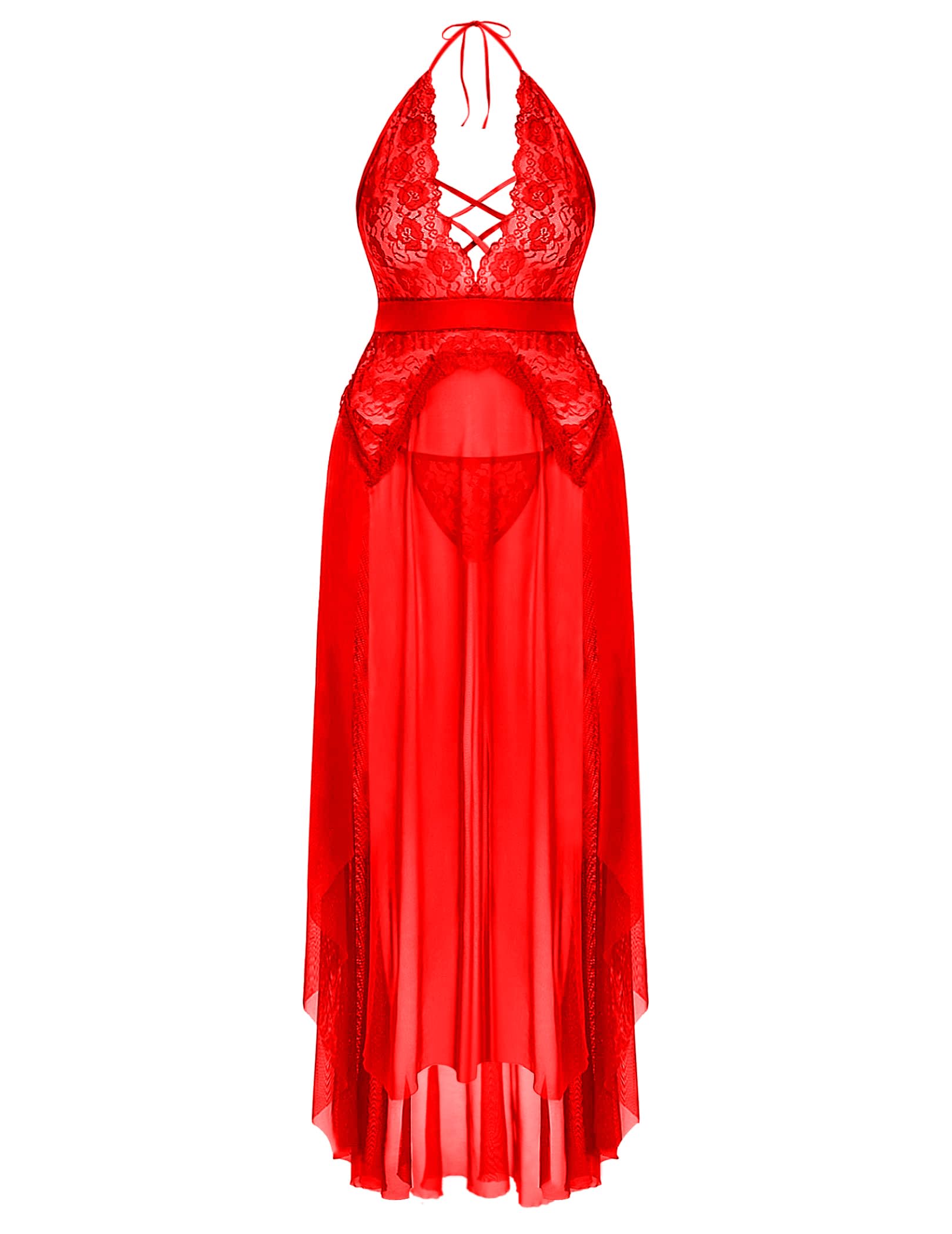 Women's Lace Embroidered Maxi Babydoll Nightdress (desg29XL, Red, Free Size)-image-3