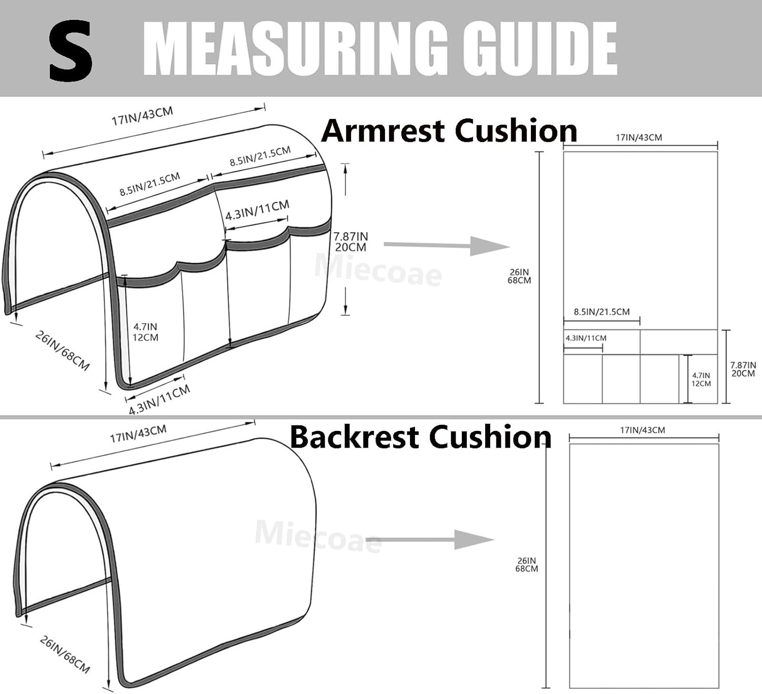3 or 4 or 5 Pieces Sofa Headrest Cover for Recliner Chair with Storage Pockets Non Slip Armrest Cover Fuzzy Couch Cover Washable Furniture Protector(X15,2 Seater 4PCS_68 X 43 CM)
