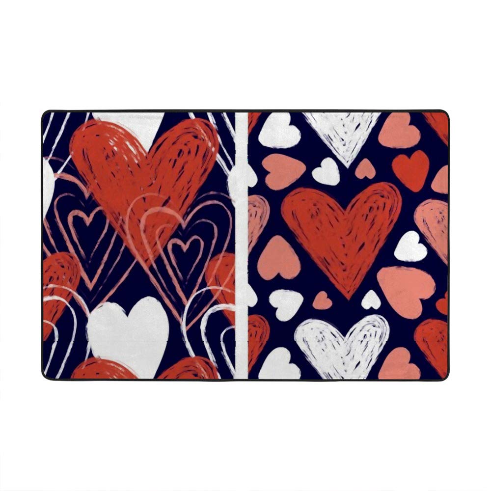 Grand tapis de salon en velours doux motif cœurs, tissu corail stretch 180x120 cm