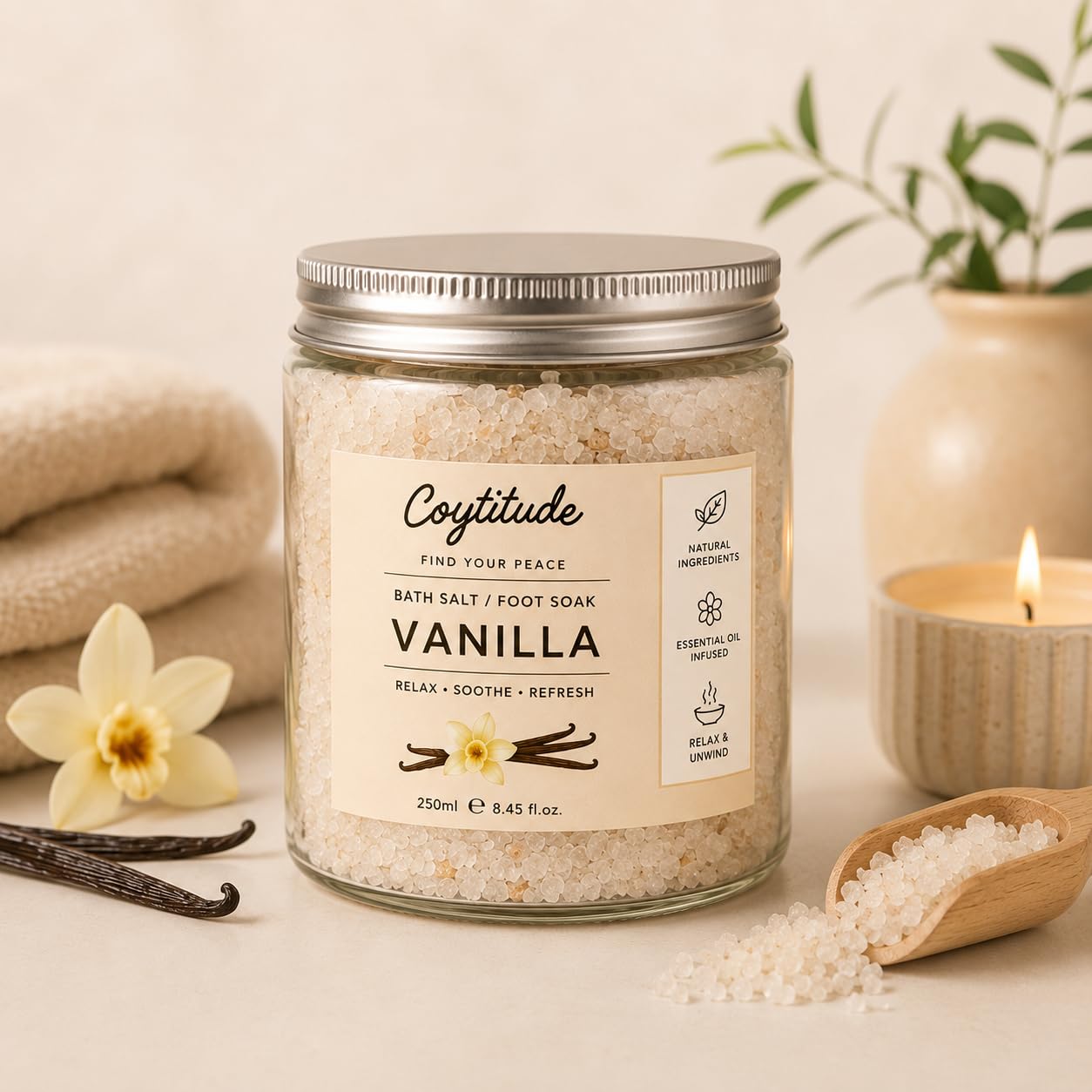 Vanilla Scented Bath Salt 250ml Glass Jar | Premium Relaxing Bath Salts | Aromatherapy Spa Soak | Moisturizing Bath Crystals for Stress Relief | Home Spa & Gift-image-47