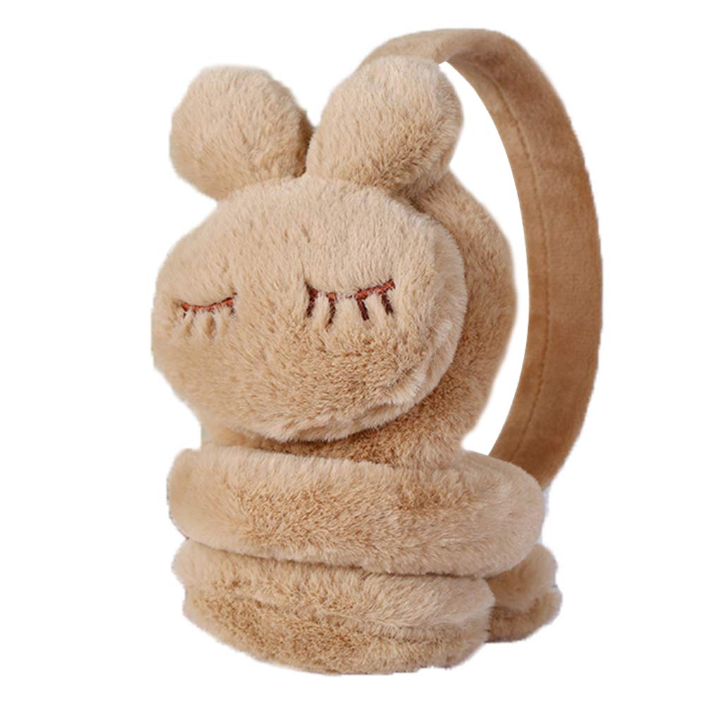 Womens Winter Earmuffs Cute Rabbit Ear Muffs Headbands Winter Warm Ear Warmers Outdoor Earmuffs (Tan)