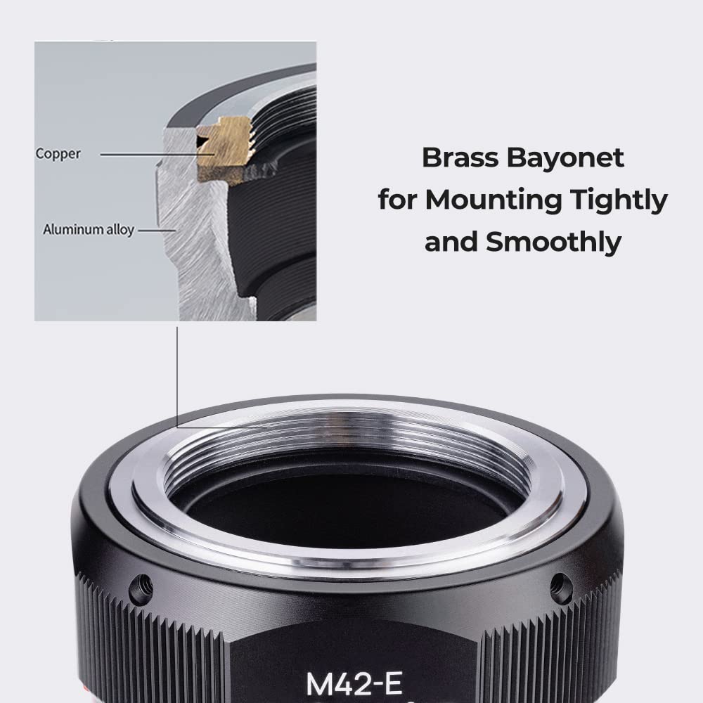 K&F CONCEPT M10105 M42-NEX Hochpräziser Objektivadapter, Sekundäre Oxidation Adapter Ring, Sony NEX Adapter, Objektiv Adapterring für M42 Objektiv auf Sony NEX E-Mount Kamera