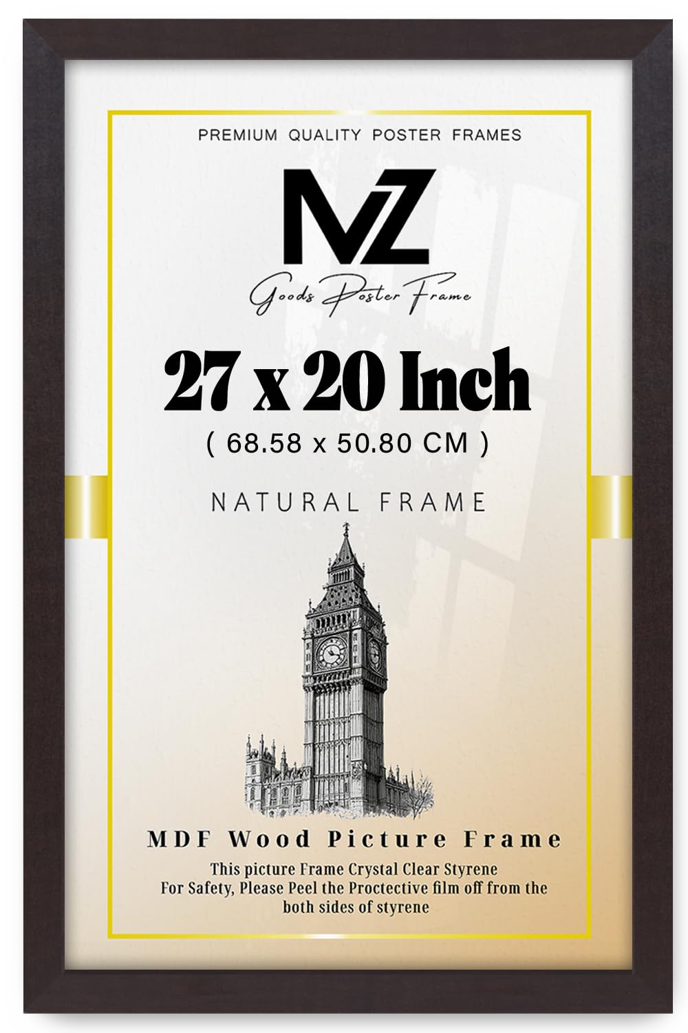 MZ GOODS | MDF Wood Poster Frame (68.58 x 50.80 CM) 2' 3" x 1' 8" Ideal for Home & Office Décor, Perfect for Wall Gallery & Gift, Sturdy MDF Build with Hanging Hooks [ Mahogany ]
