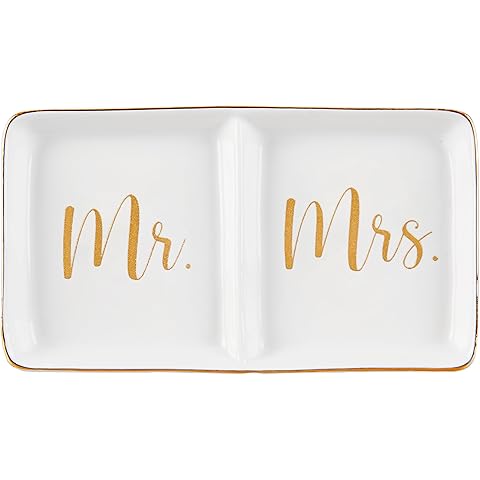 Mr. & Mrs. Ring Dish Engagement Wedding Ring Holder Gift for Future Mrs. / Newlywed...