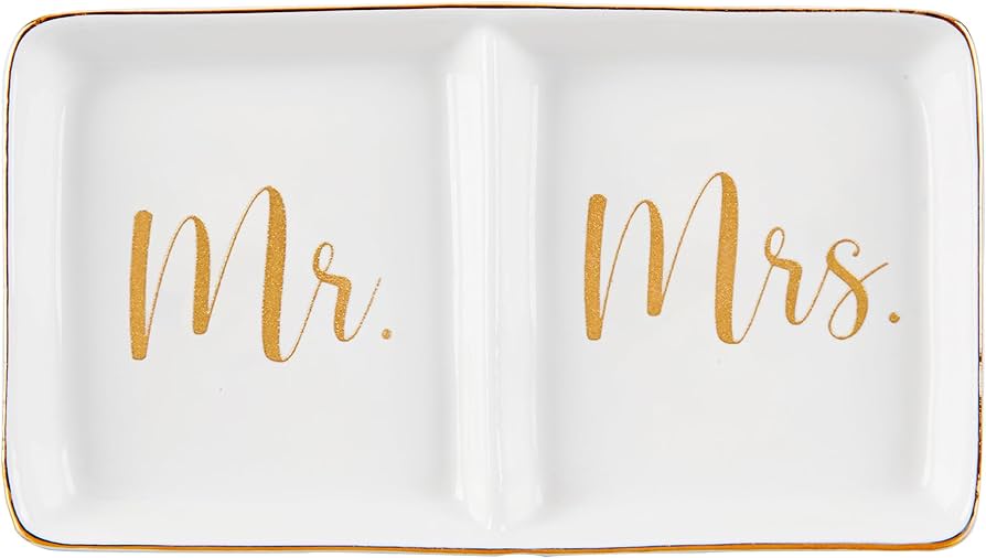 Spegiffu Mr. & Mrs. Ring Dish Engagement Wedding Ring Holder Gift for Future Mrs. / Newlywed - Her Engagement Wedding Gifts for Newly Engaged Couples Bridal Shower Gifts for Bride to be