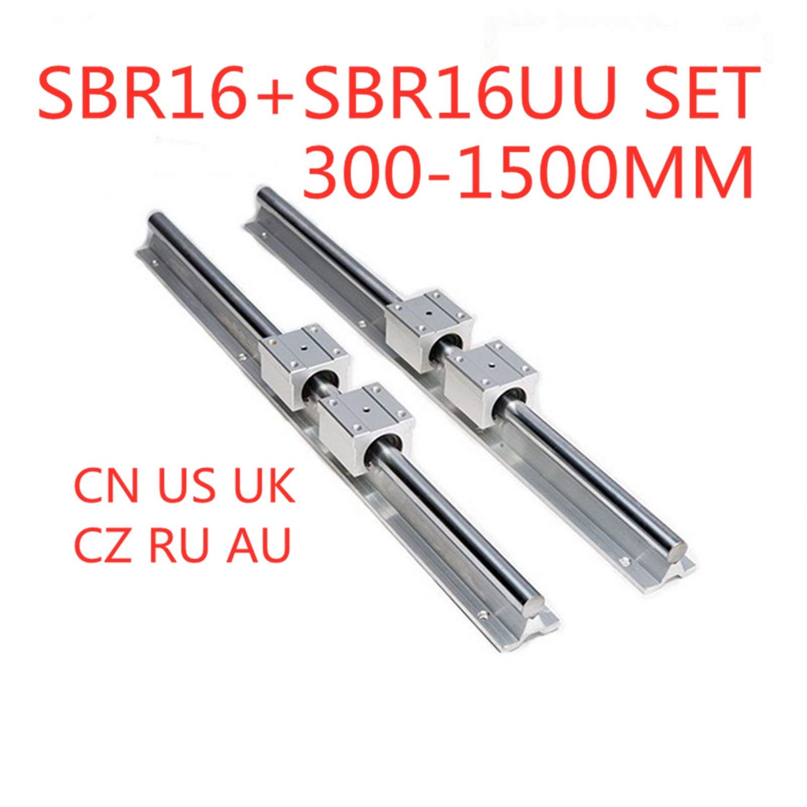 B. 2PCS SBR16 Guida Guida lineare 300 400 500 600 1000 1200 1500mm + 4pcs SBR16UU Set di Guida lineare a Blocco lineare (Guide Length : 1000mm)