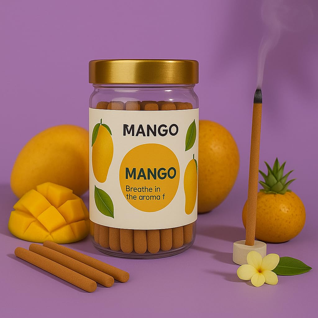 BhayaJi 4 Inch Calming Aroma Mango Dhoop Sticks (100 Grams) with Stand Incense for Spiritual Rituals & Soothing Long-Lasting Ambiance for Home, Prayer, Yoga