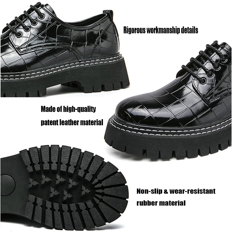 Men's Patent Leather Platform Loafers Luxury Alligator Printed Round Toe Lug Sole Lace-up Dress Shoes for Business Party Wedding Prom4