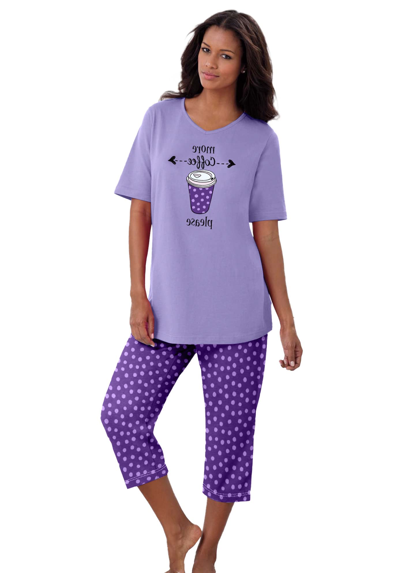 Dreams & Co. Plus Size 2-Piece Capri Cotton PJ Set