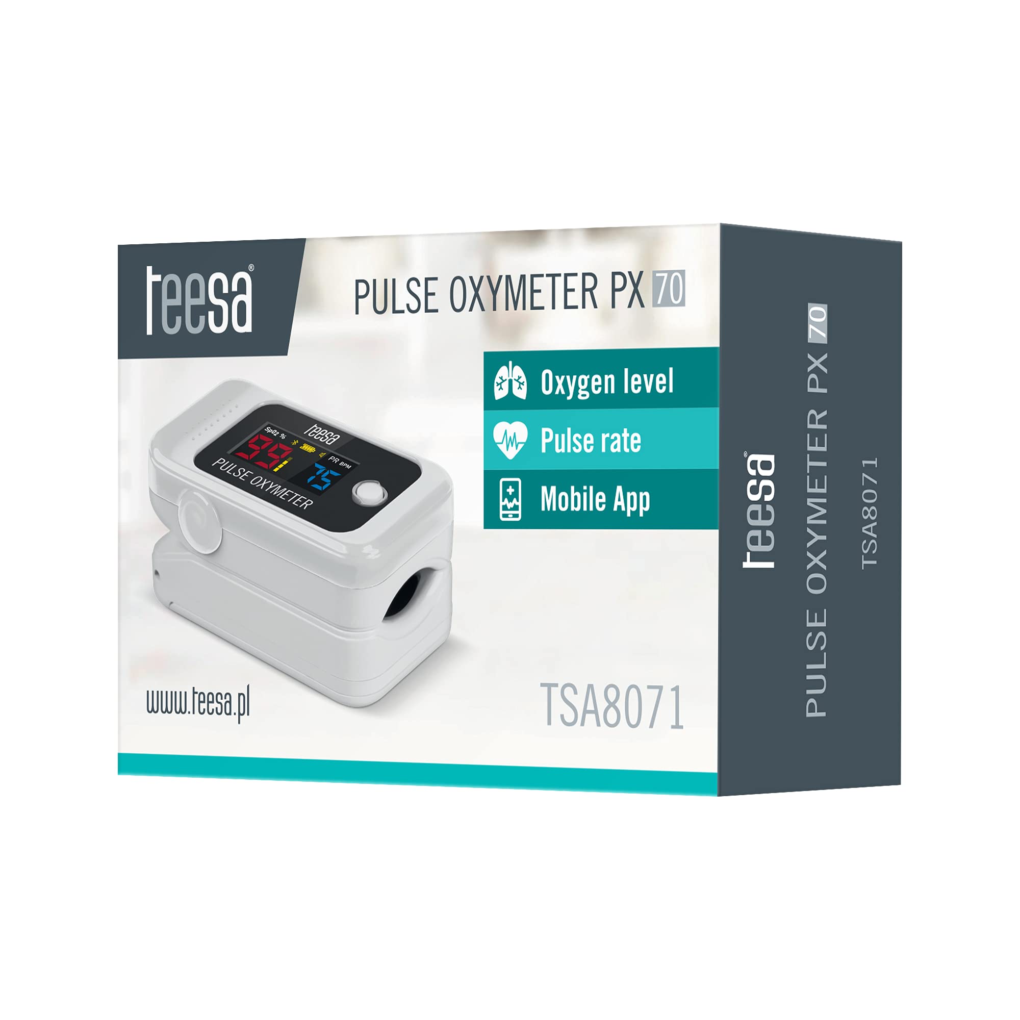 Oxymètre de pouls doigt BT PX70 Teesa TSA8071 Saturation / Mesure de la fréquence cardiaque / Bluetooth