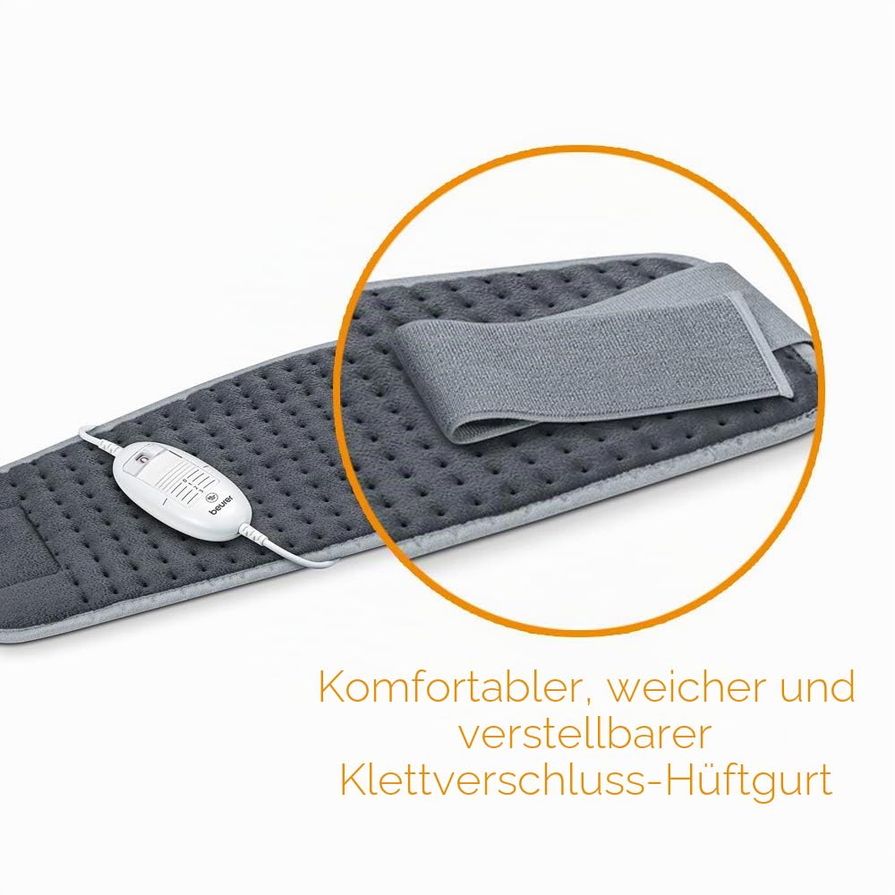 Beurer HK49 Gemütliches Bauch- und Rücken-Wärmekissen | Wickel-Passform für gezielte entspannende Wärme | 3 Temperaturstufen | verstellbarer Klettverschluss | maschinenwaschbar