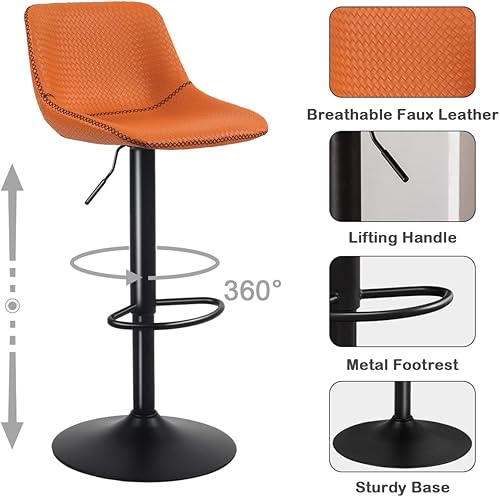 Miniatura 3 de YOUNUOKE Juego de 2 taburetes de bar modernos de cuero sintético giratorios, altura de mostrador, con respaldo ajustable, sillas de bar altas para