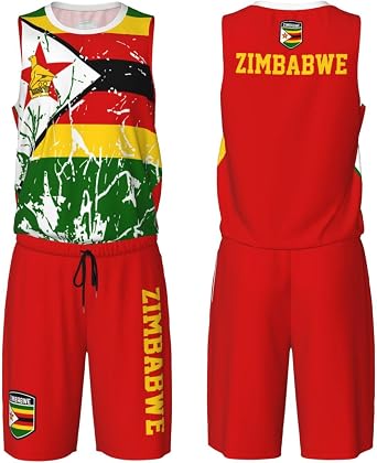 Zimbabwe Flag Grain Basketball Jersey Uniform Suit for Men Adults Training Athletic Set