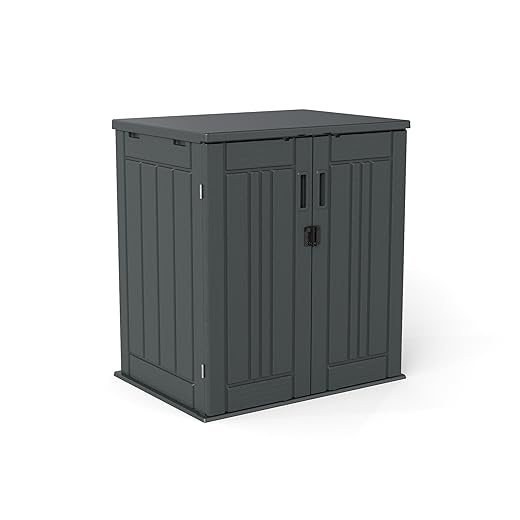 2.6 x 2.8 FT Outdoor Storage Shed, 15 Cuft Outside Waterproof Storage Cabinet, HDPE Resin Plastic 290 Gallon Outdoor Storage Container, Horizontal Lockable Storage Shed, Grey