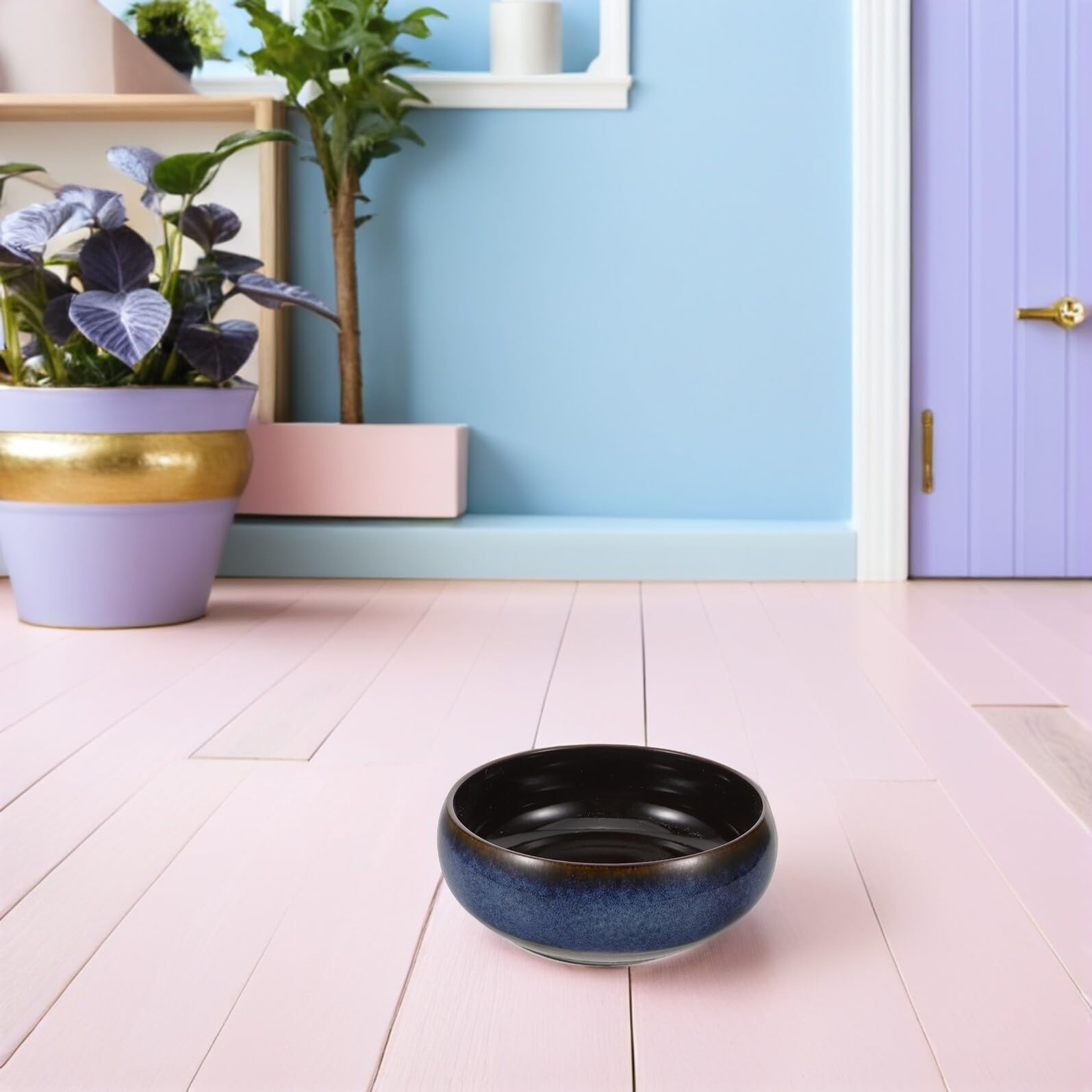Duża okrągła ceramiczna donica na rośliny z motywem lotosu w stylu retro, izolująca przed wahaniami temperatury, dla roślin wodnych w biurze lub gabinecie