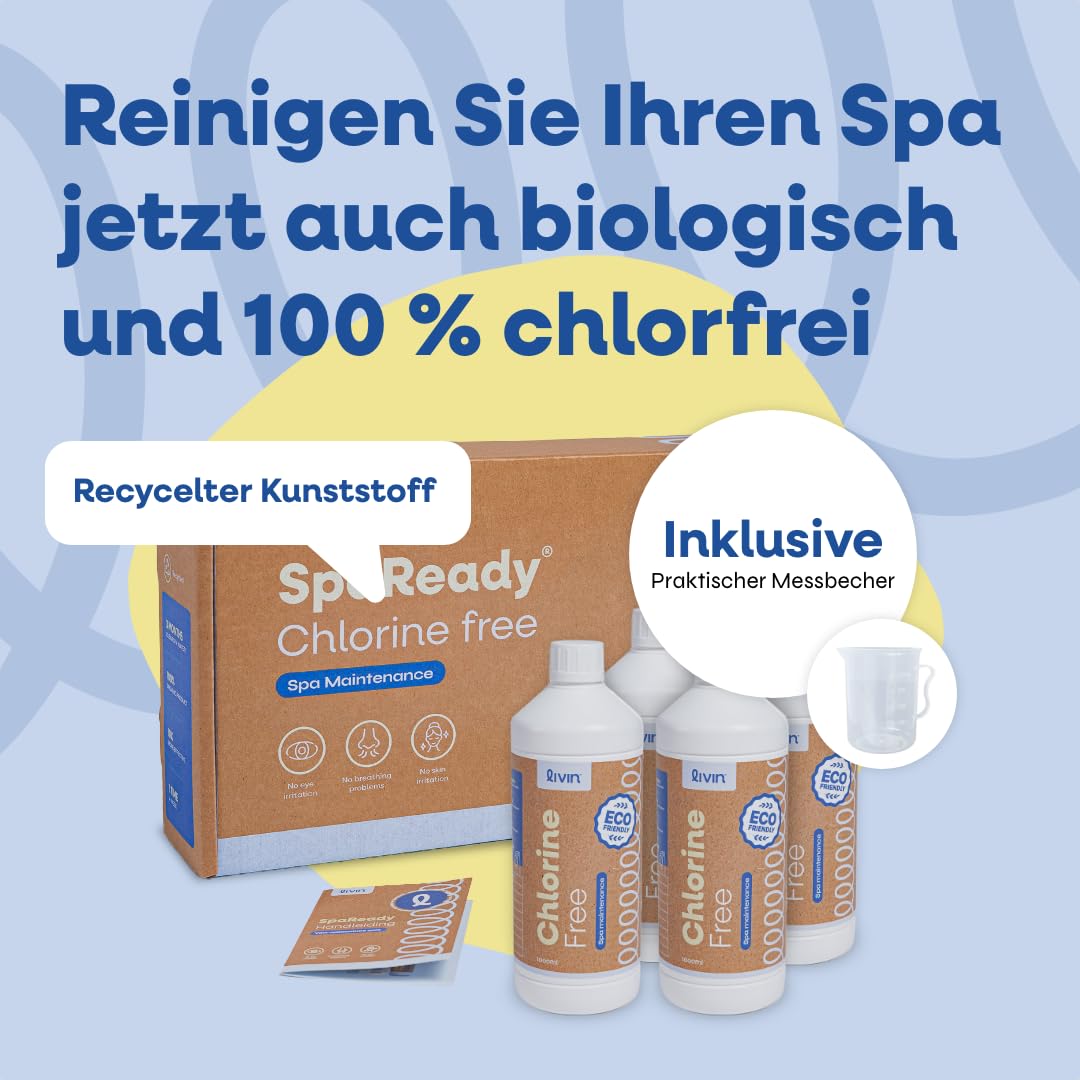 LIVIN Wasserreiniger - 1L* 4 Zuverlässige Wasserpflege und Reinigung für Whirlpools- Badewannen Whirlpool- Reinigungsset & Spa Wasserreiniger
