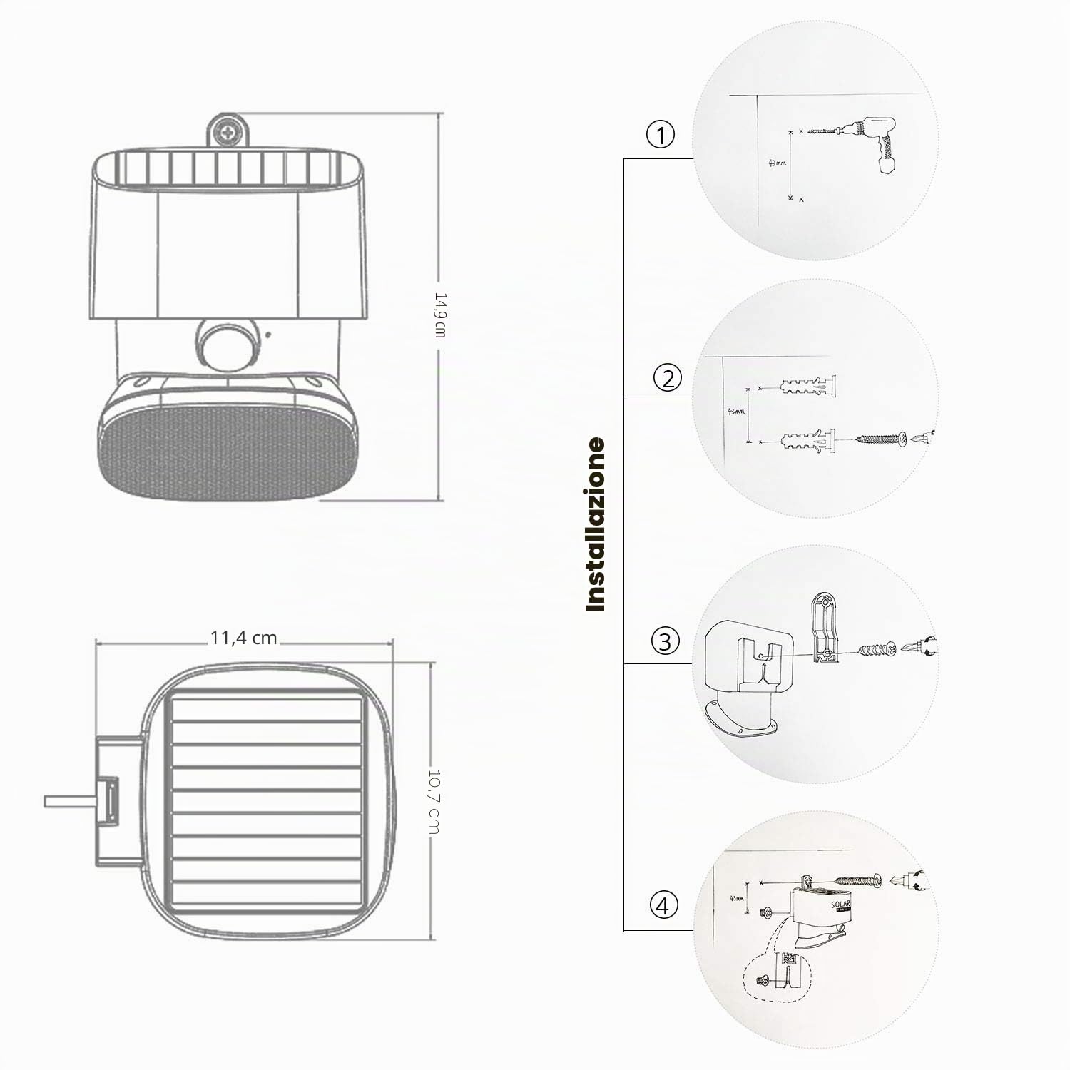 Faro Led a Energia Solare 2000LM da Esterno, Sicurezza Famiglia, Sensore Movimento Wireless PIR Grandangolo 120, IP65 Impermeabile, Luci Porta Ingresso Facili da Installare, Giardino, Garage