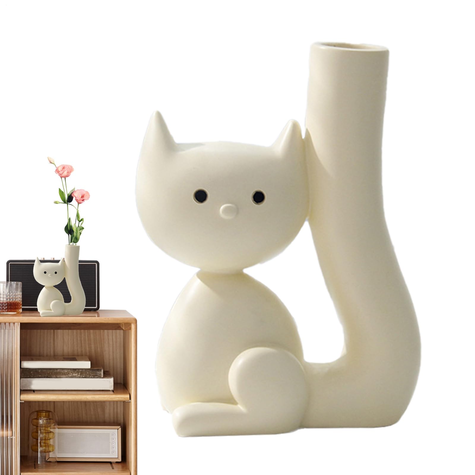 Vase en forme de chat stable anti-basculement pour petits bouquets de bureau