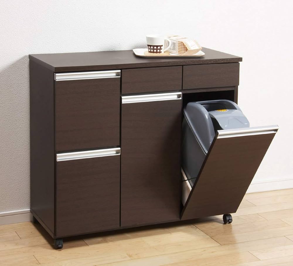 【新品・送料無料】ダイニングダストボックス４Ｄ (ホワイト) (ブラウン) ダイニングダストボックス4D 4分別 ゴミ箱 家具調 台所用 生ごみ