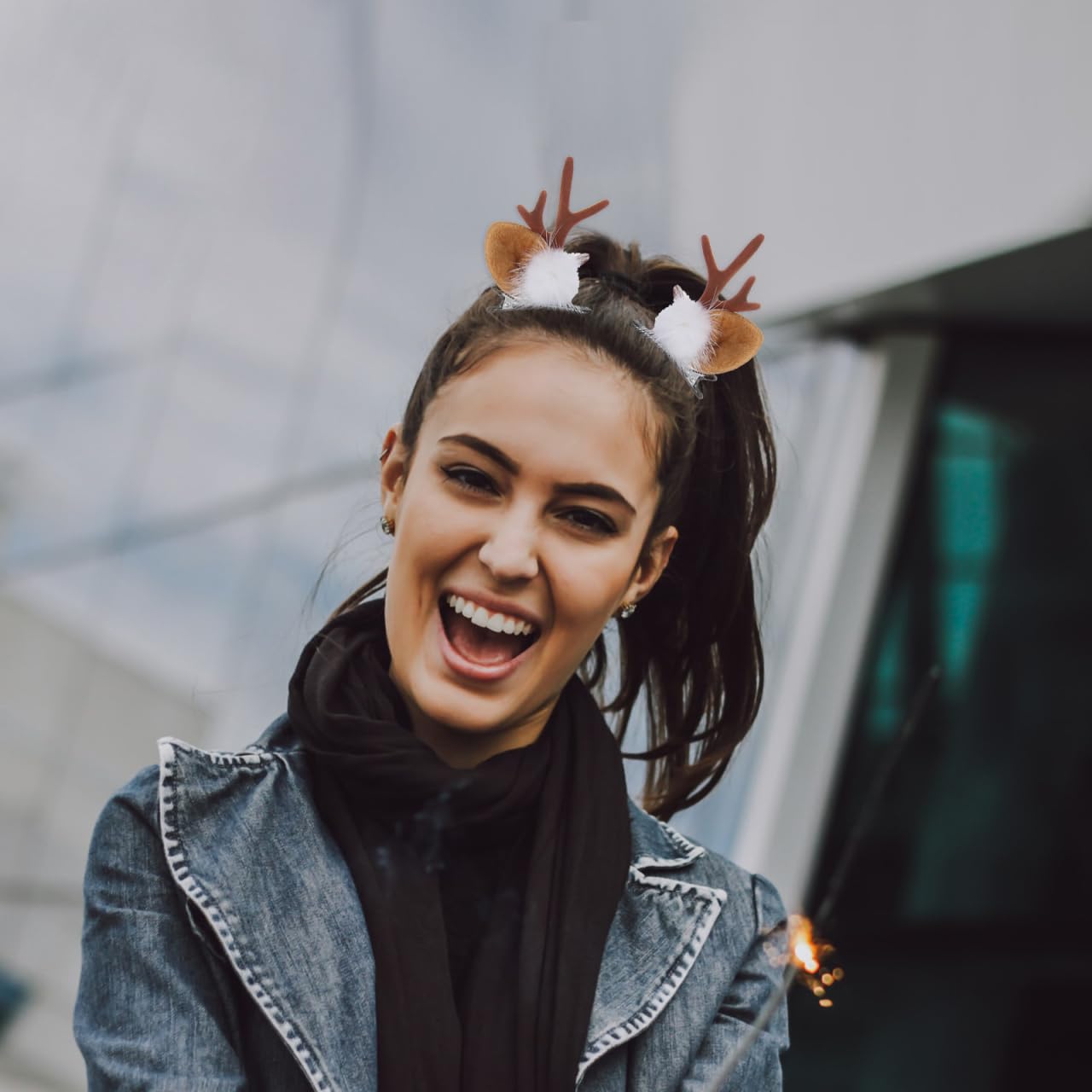 Lot de 1 paires de barrettes à cheveux en forme de bois de cerf et corne d'alligator pour fêtes de Noël Marron