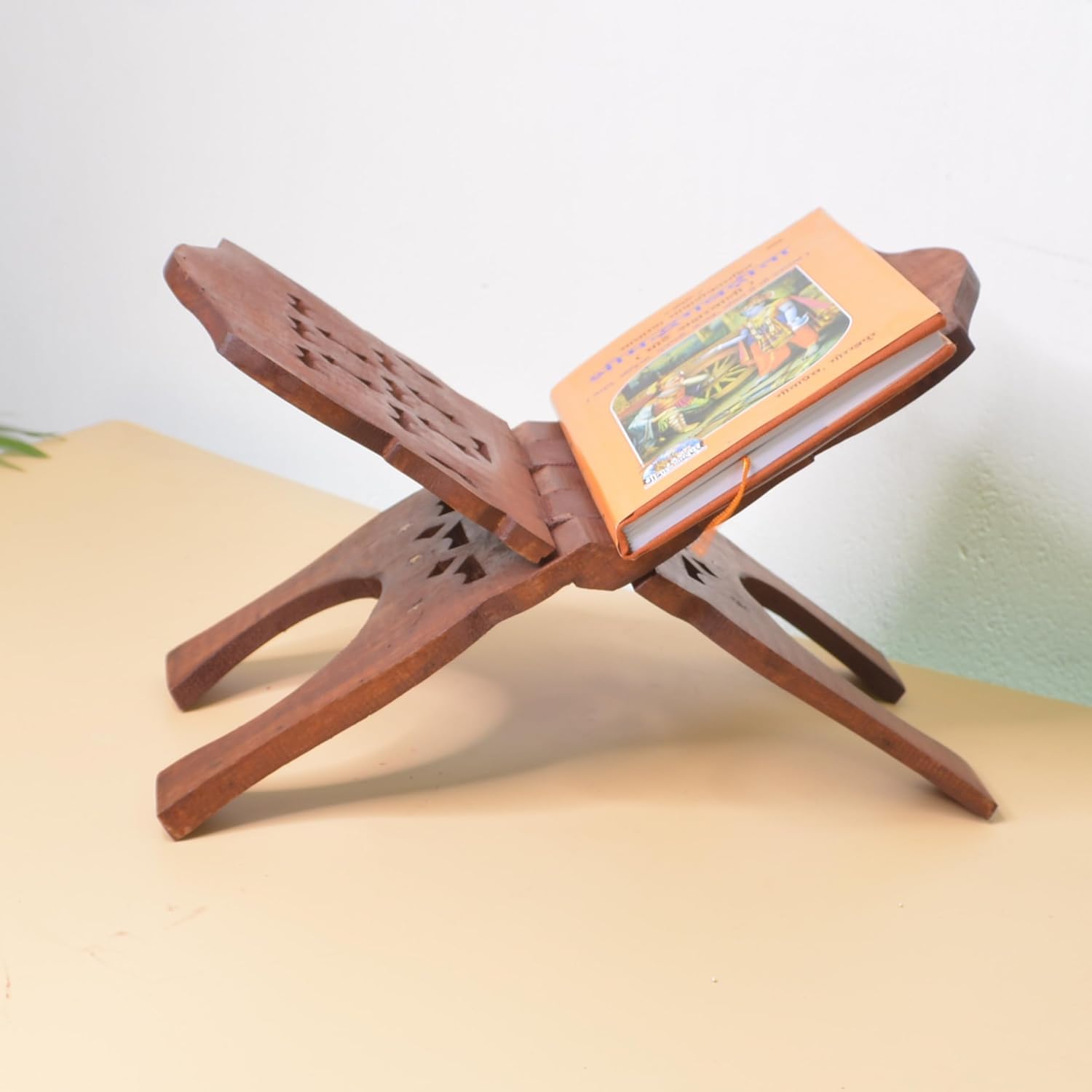 Shri Shri Handicraft Geeta Stand Wooden Handmade Wooden Book Stand, bhagwat Geeta Stand, ramayan Stand Pooja Stand Book Stand Original Book with bhagwat Geeta Book Stand (13 inch)-image-33