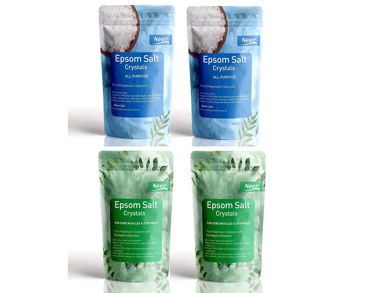 Neer Epsom Salt Bath Soaking Solution comfort and relax overworked muscles Ease Aches and Soreness, Relieves pain and muscle cramps pack of 4 bath salt
