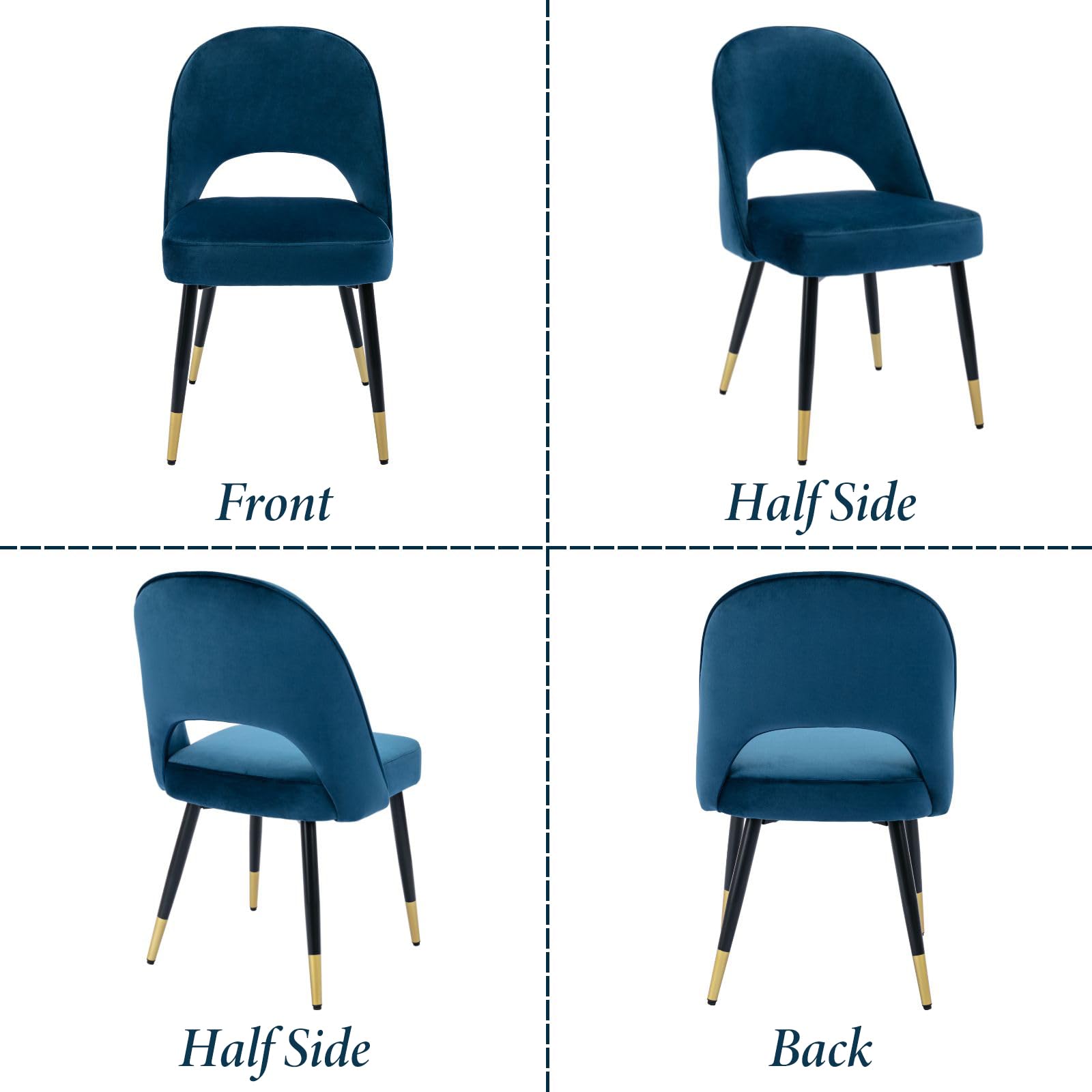 Ya-Home Set di 2 Sedie da Pranzo in Velluto con Gambe in Metallo, Blu | Sedia da pranzo moderna con gambe in metallo, sedia da cucina con cuscino imbottito e schienale design